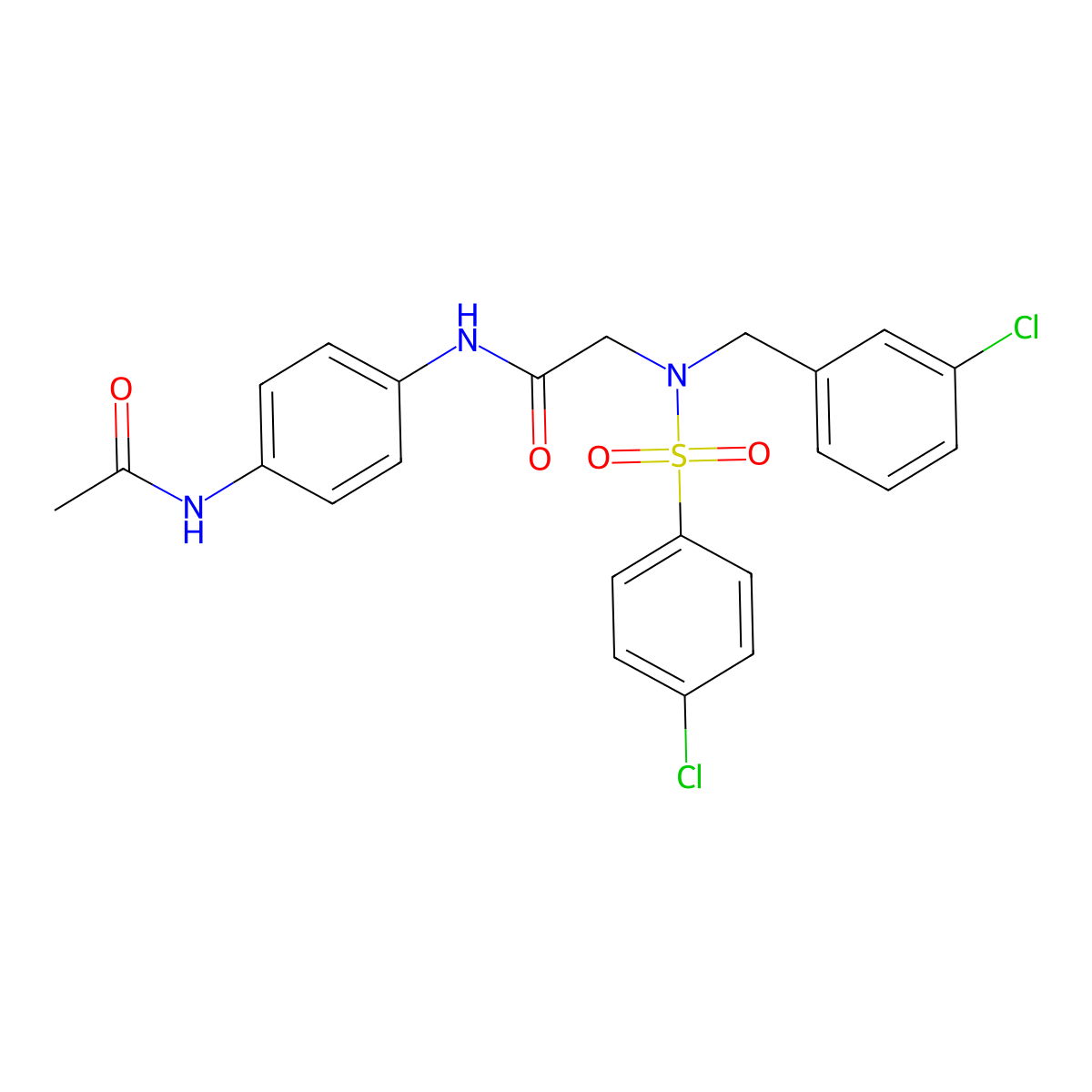 N-(4-acetamidophenyl)-2-[(3-chlorophenyl)methyl-(4-chlorophenyl)sulfonylamino]acetamide molecular structure, CAS 675861-11-7