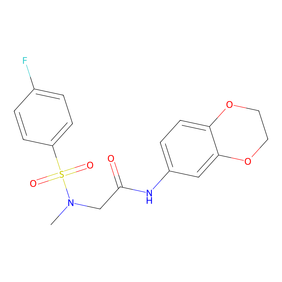 N-(2,3-dihydro-1,4-benzodioxin-6-yl)-2-[(4-fluorophenyl)sulfonyl-methylamino]acetamide molecular structure, CAS 675861-54-8