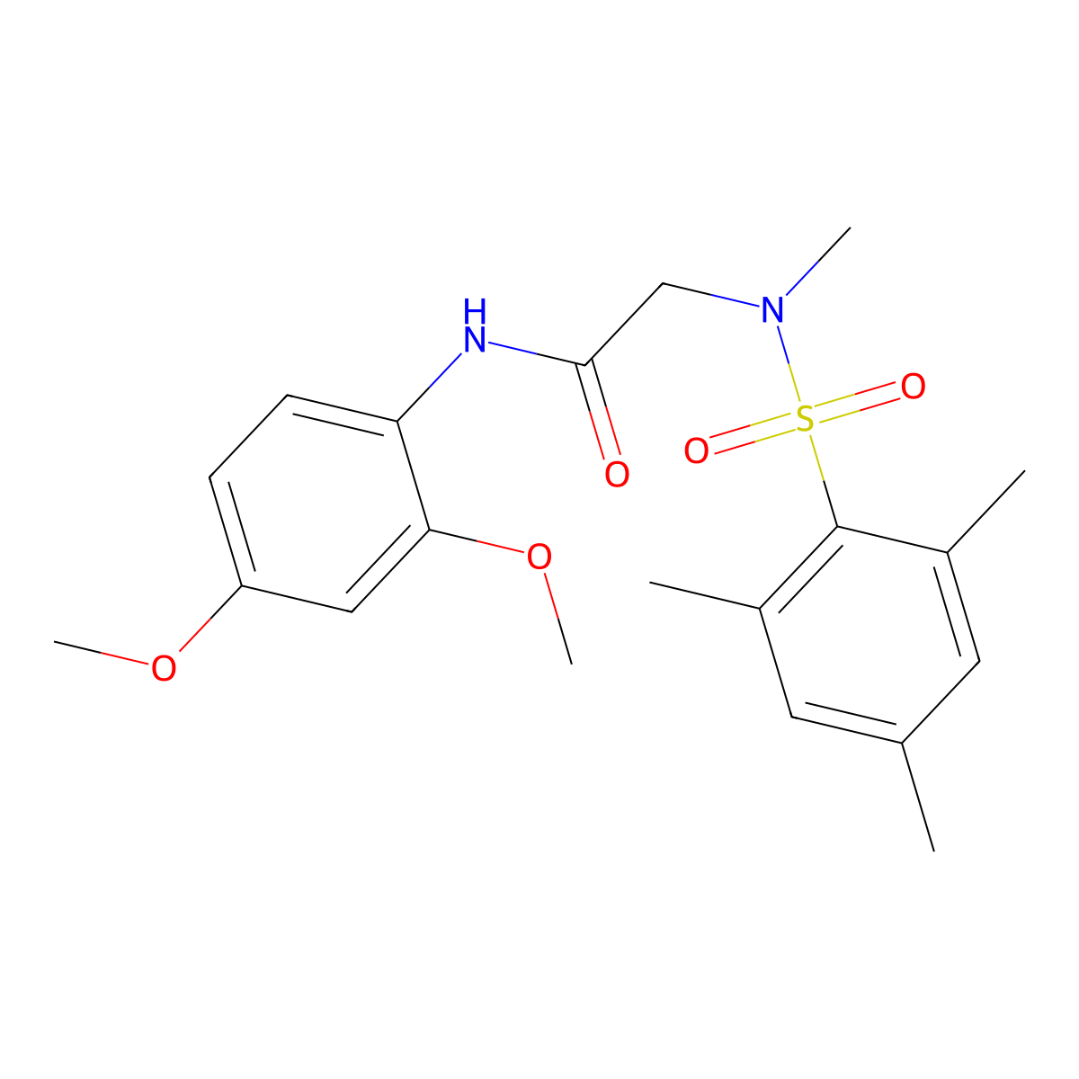 N-(2,4-dimethoxyphenyl)-2-[methyl-(2,4,6-trimethylphenyl)sulfonylamino]acetamide molecular structure, CAS 675862-18-7