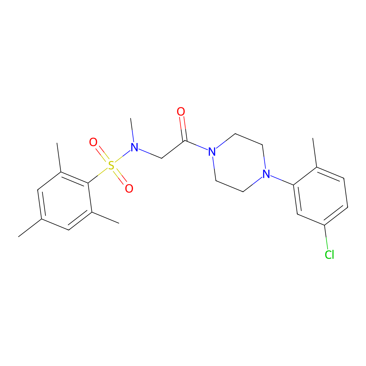 N-[2-[4-(5-chloro-2-methylphenyl)piperazin-1-yl]-2-oxoethyl]-N,2,4,6-tetramethylbenzenesulfonamide molecular structure, CAS 675862-33-6
