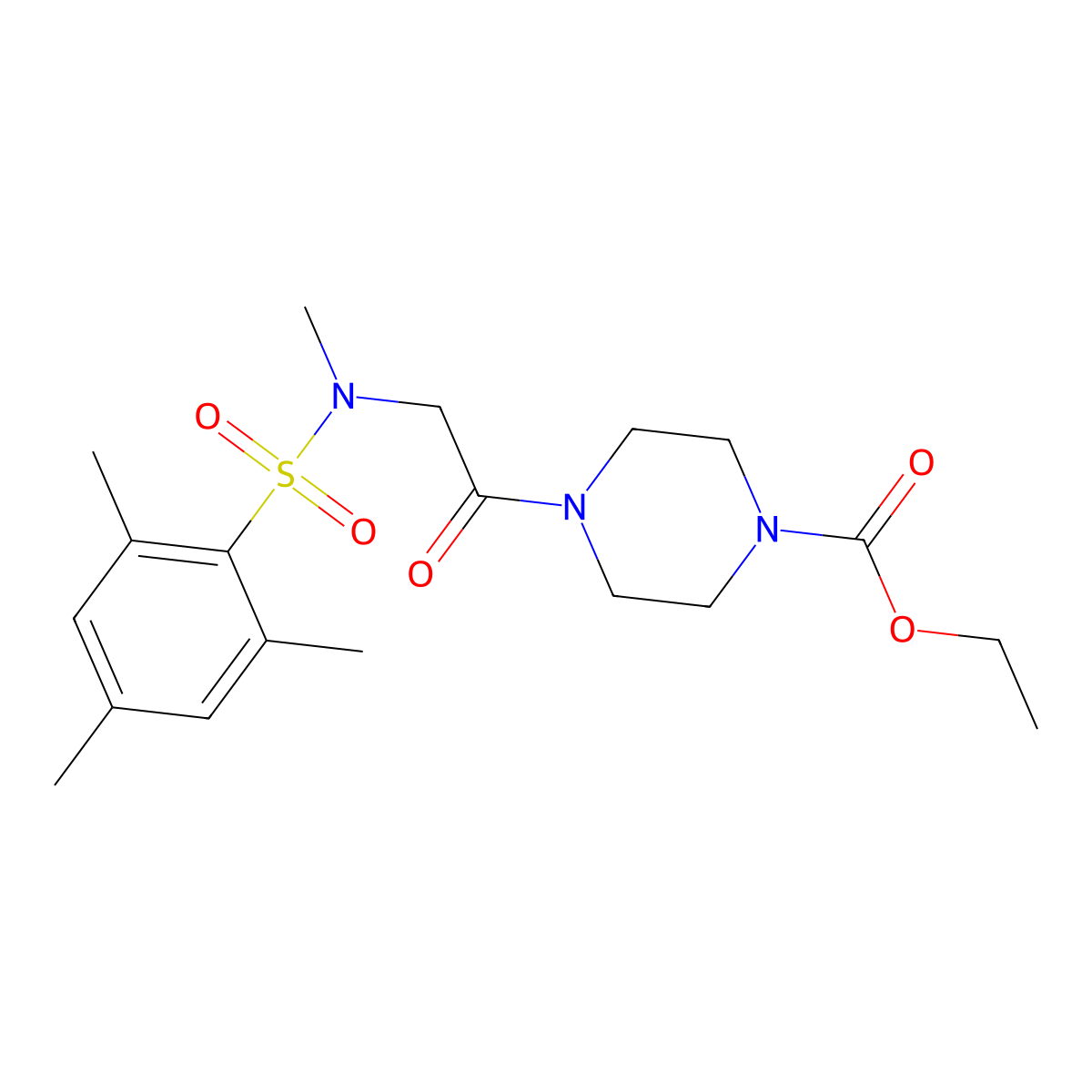 ethyl 4-{N-methyl-N-[(2,4,6-trimethylphenyl)sulfonyl]glycyl}piperazine-1-carboxylate molecular structure, CAS 675862-35-8