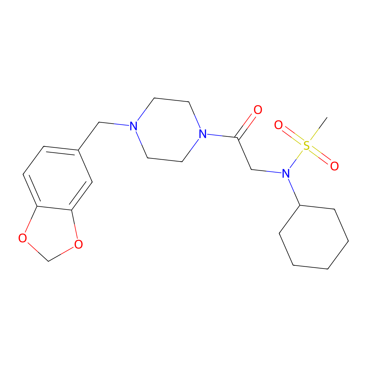 N-[2-[4-(1,3-benzodioxol-5-ylmethyl)piperazin-1-yl]-2-oxoethyl]-N-cyclohexylmethanesulfonamide molecular structure, CAS 675863-79-3