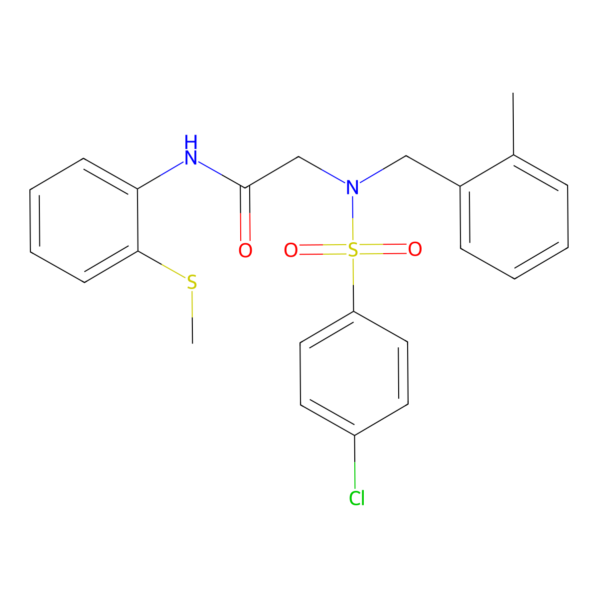 2-[(4-chlorophenyl)sulfonyl-[(2-methylphenyl)methyl]amino]-N-(2-methylsulfanylphenyl)acetamide molecular structure, CAS 675864-34-3