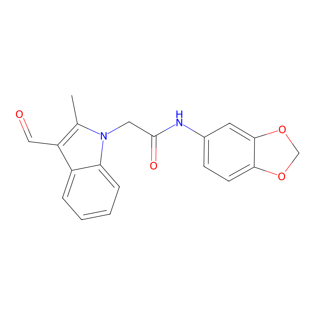 N-(1,3-benzodioxol-5-yl)-2-(3-formyl-2-methyl-1H-indol-1-yl)acetamide molecular structure, CAS 675864-95-6