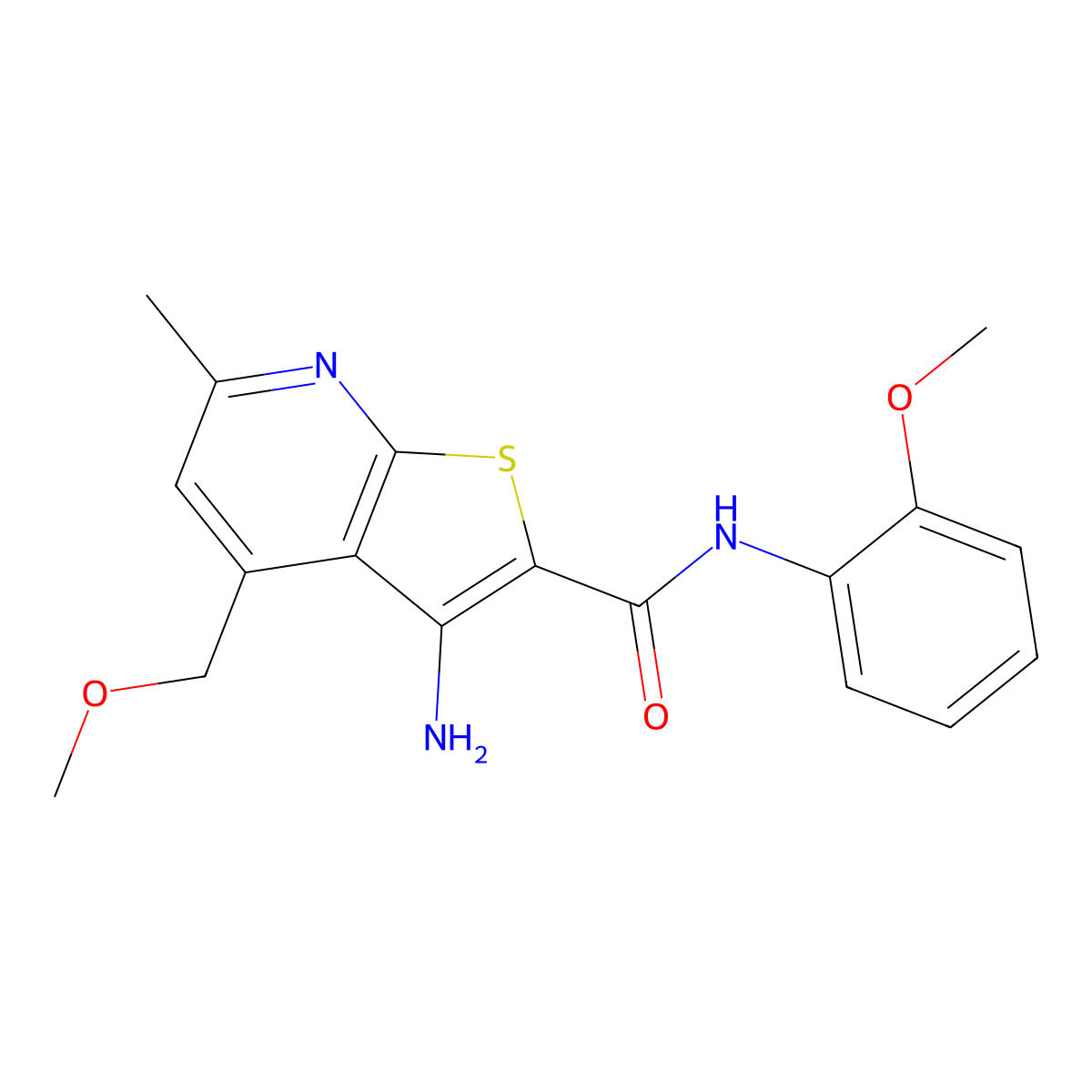 3-amino-4-(methoxymethyl)-N-(2-methoxyphenyl)-6-methylthieno[2,3-b]pyridine-2-carboxamide molecular structure, CAS 675865-07-3