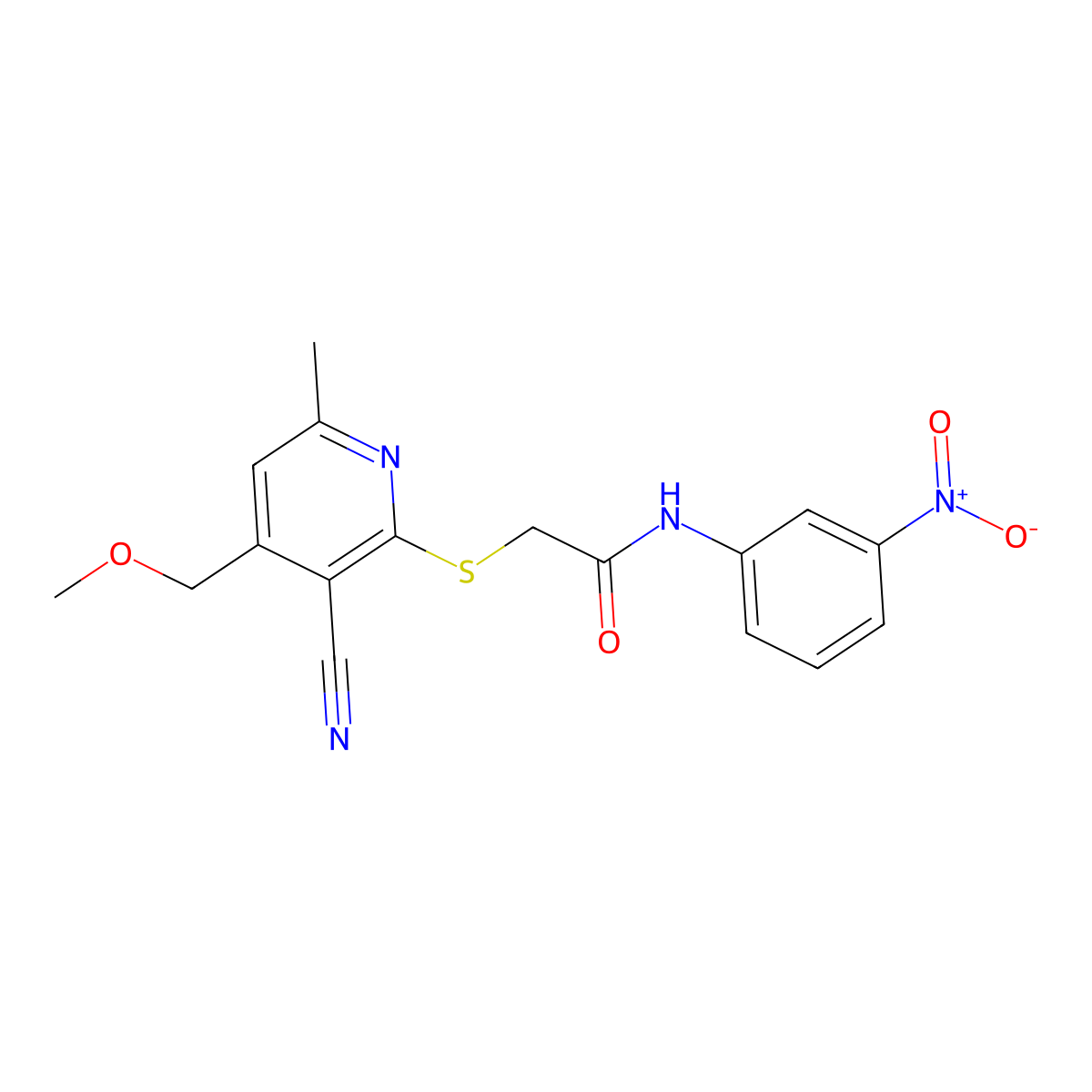 2-[3-cyano-4-(methoxymethyl)-6-methylpyridin-2-yl]sulfanyl-N-(3-nitrophenyl)acetamide molecular structure, CAS 675869-74-6