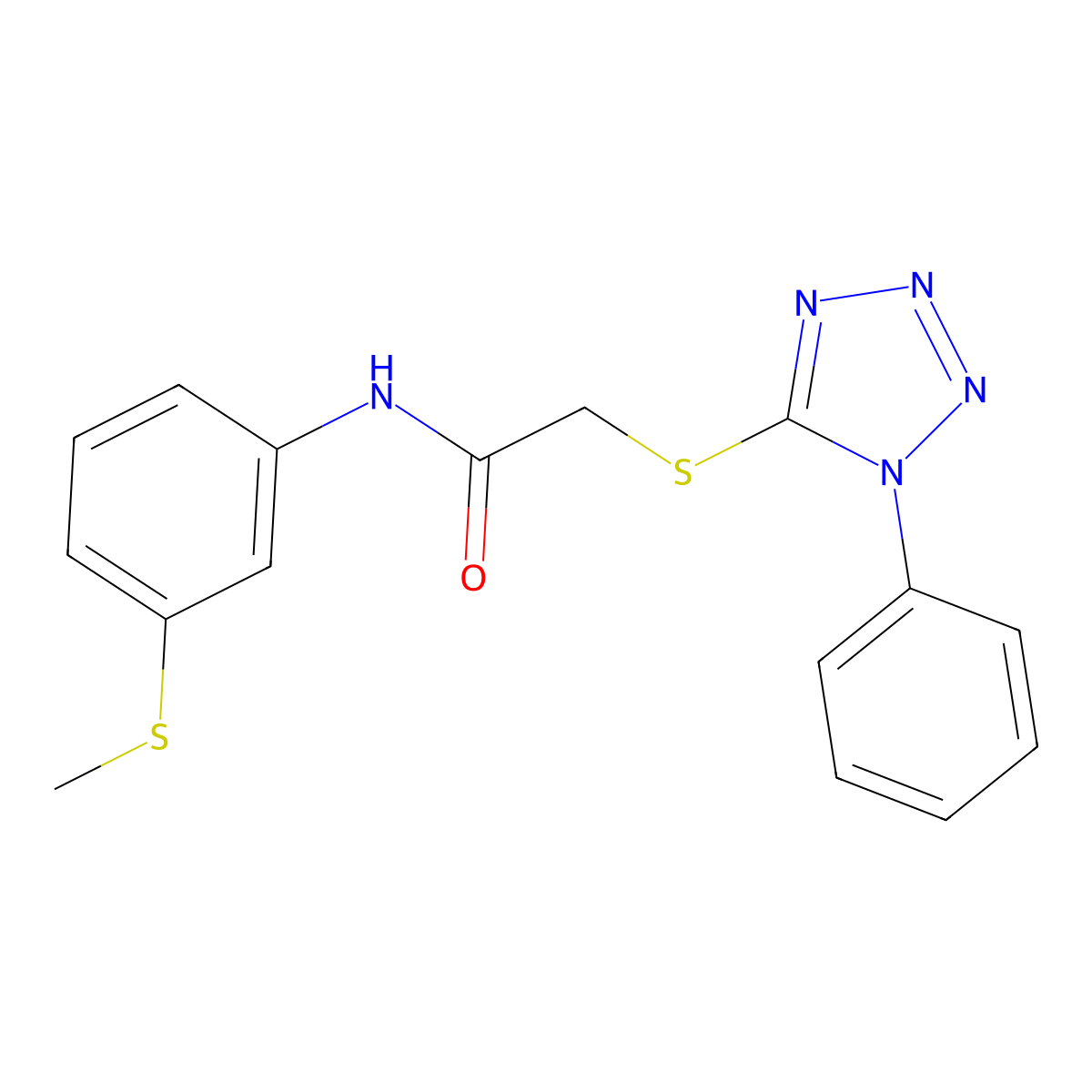 N-(3-methylsulfanylphenyl)-2-(1-phenyltetrazol-5-yl)sulfanylacetamide molecular structure, CAS 675869-90-6