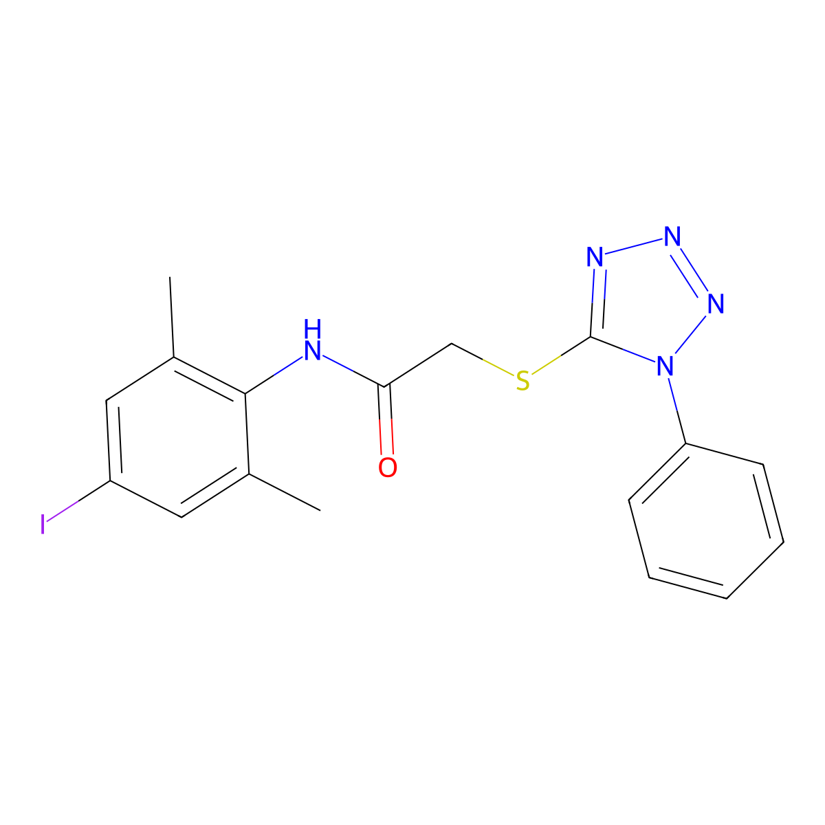N-(4-iodo-2,6-dimethylphenyl)-2-(1-phenyltetrazol-5-yl)sulfanylacetamide molecular structure, CAS 675869-92-8