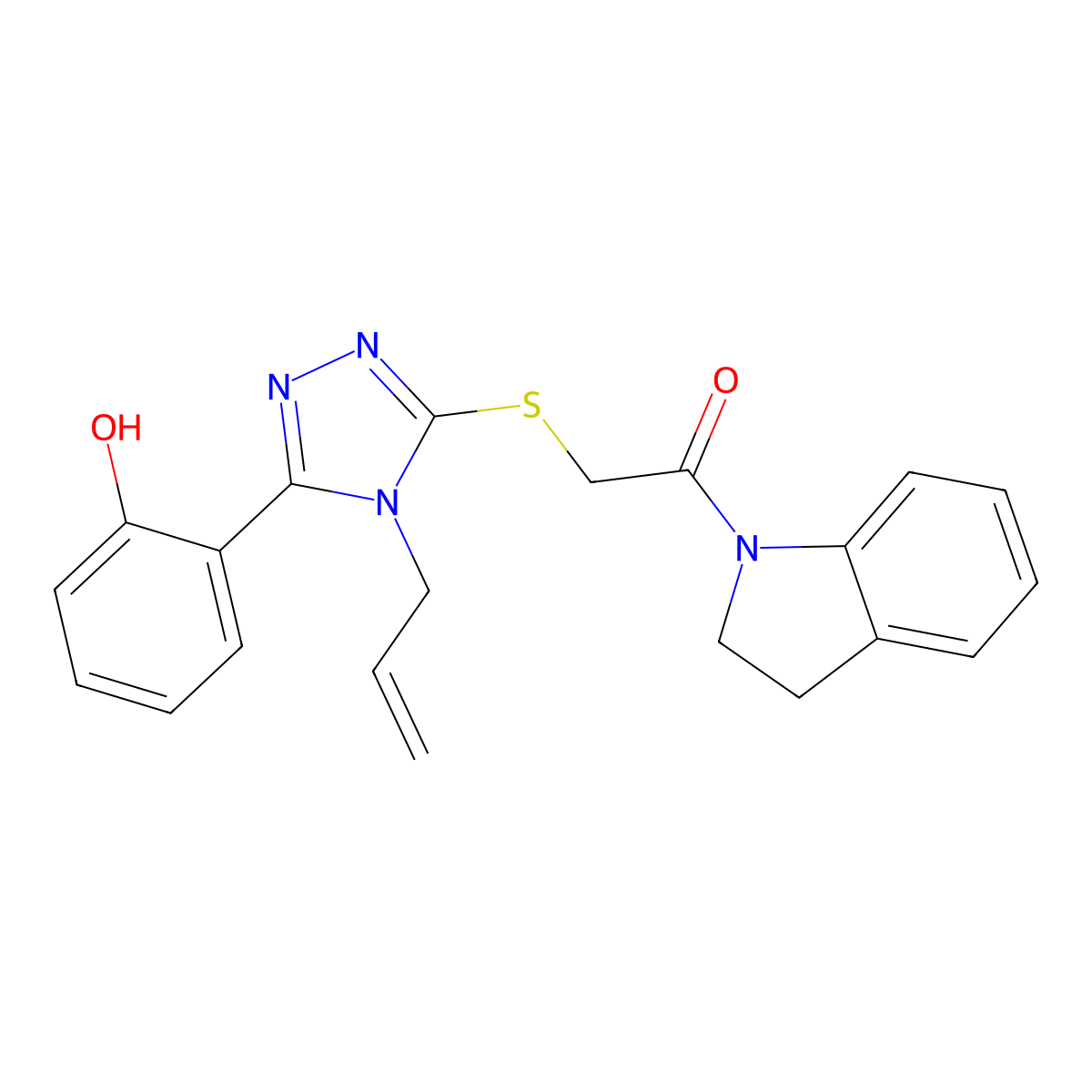 2-((4-allyl-5-(2-hydroxyphenyl)-4H-1,2,4-triazol-3-yl)thio)-1-(indolin-1-yl)ethanone molecular structure, CAS 675870-16-3