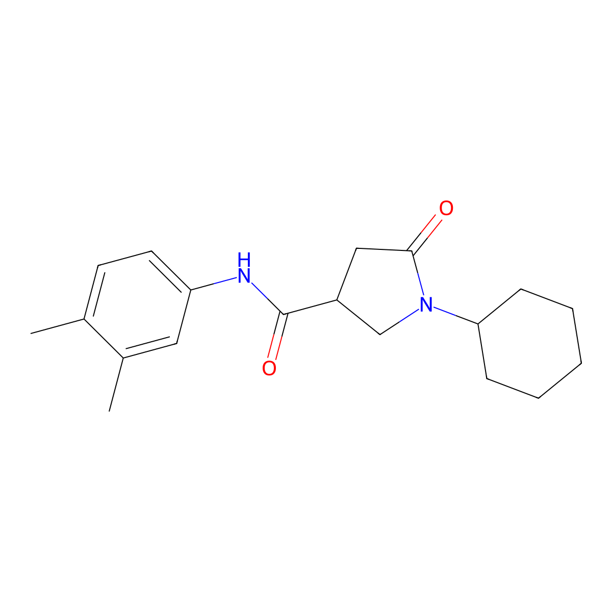 1-cyclohexyl-N-(3,4-dimethylphenyl)-5-oxopyrrolidine-3-carboxamide molecular structure, CAS 675871-60-0