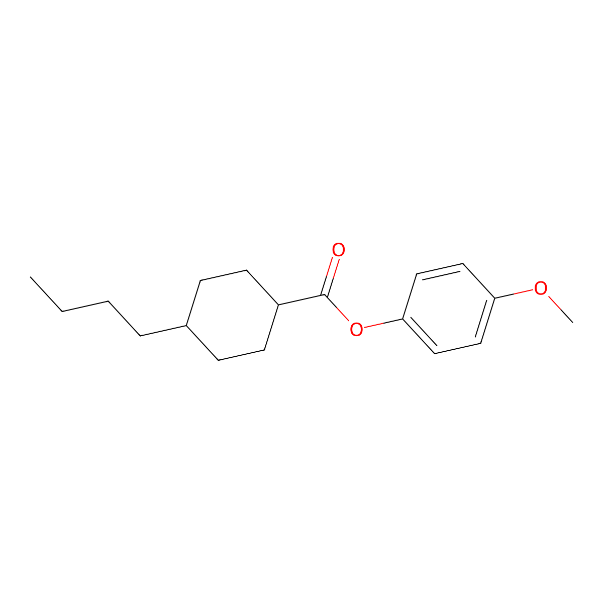 Cyclohexanecarboxylic acid, 4-butyl-, 4-methoxyphenyl ester, trans- molecular structure, CAS 67589-46-2