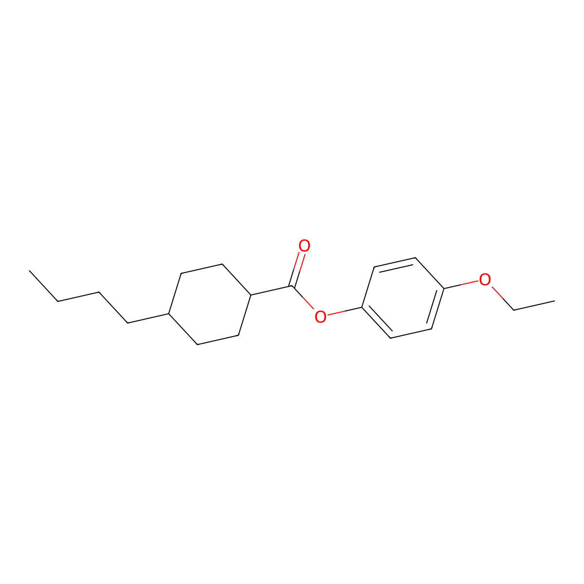 Cyclohexanecarboxylic acid, 4-butyl-, 4-ethoxyphenyl ester, trans- molecular structure, CAS 67589-47-3