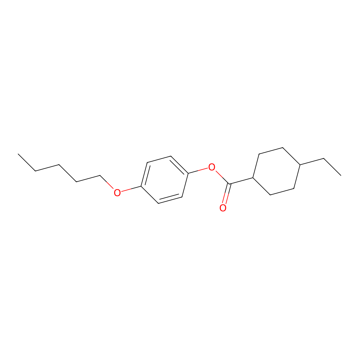 Trans-4-(pentyloxy)phenyl 4-ethylcyclohexanecarboxylate molecular structure, CAS 67589-53-1