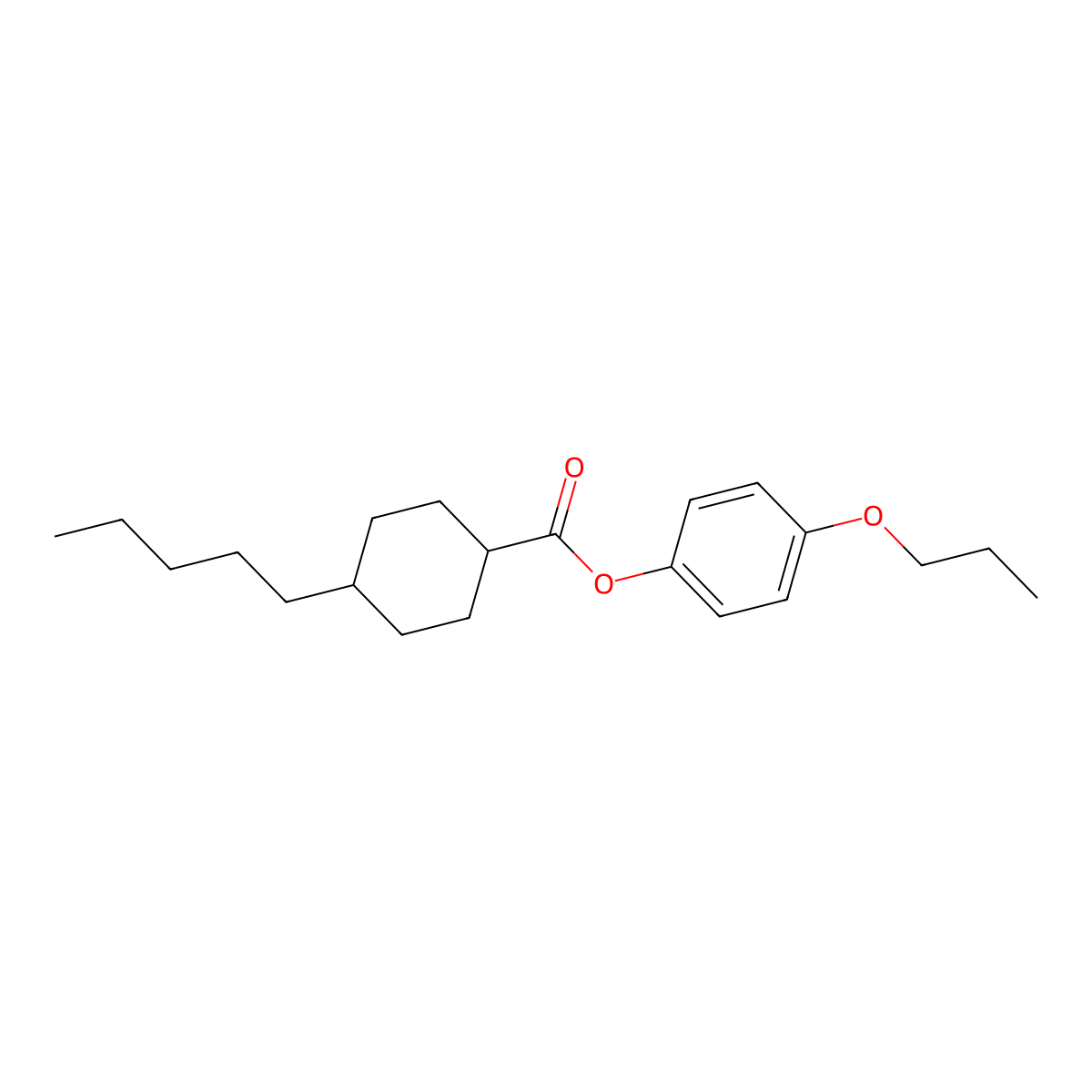 Cyclohexanecarboxylic acid, 4-pentyl-, 4-propoxyphenyl ester, trans- molecular structure, CAS 67589-54-2