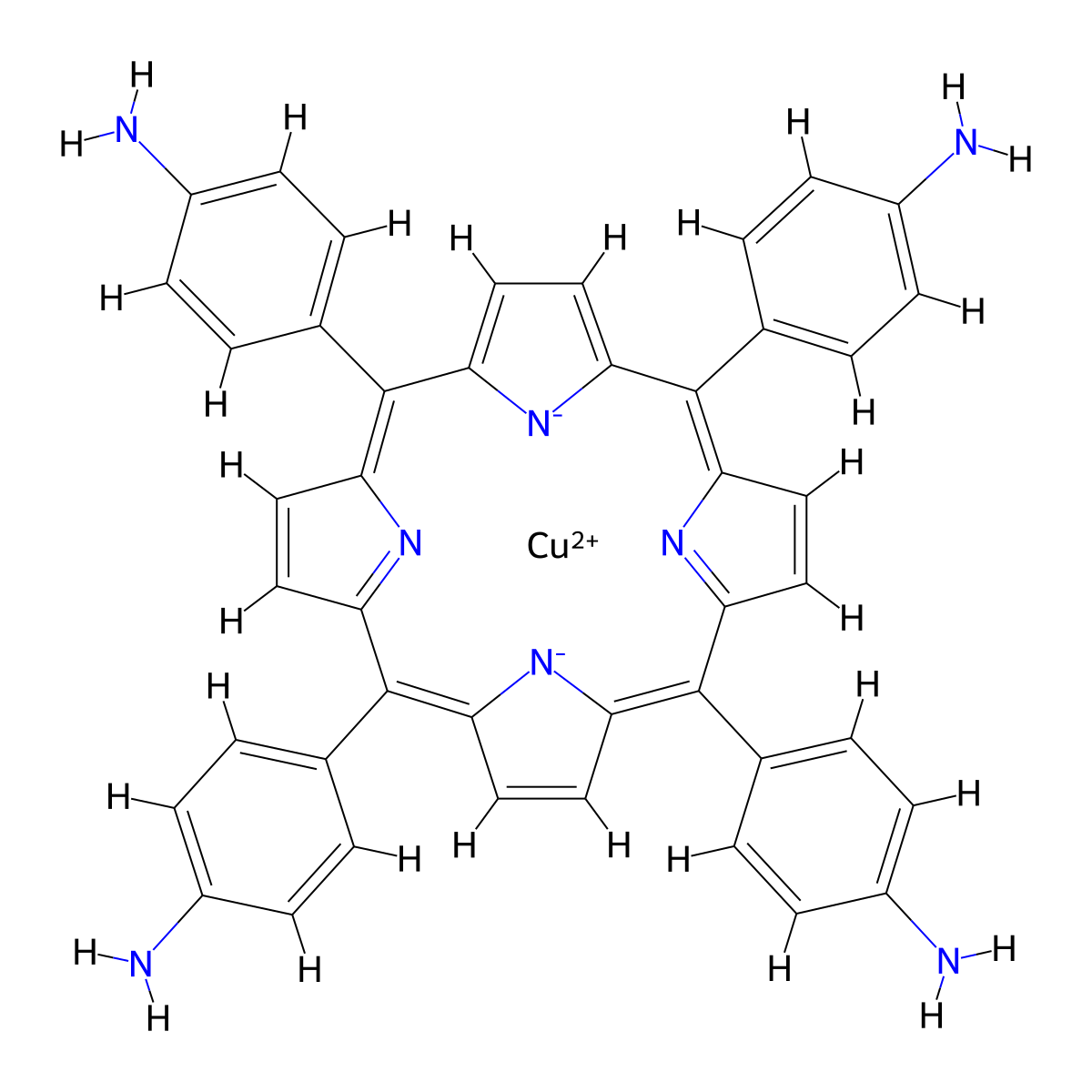 (SP-4-1)-[[4,4',4'',4'''-(21H,23H-Porphine-5,10,15,20-tetrayl-|EN21,|EN22,|EN23,|EN24)tetrakis[benzenaminato]](2-)]copper molecular structure, CAS 67595-97-5