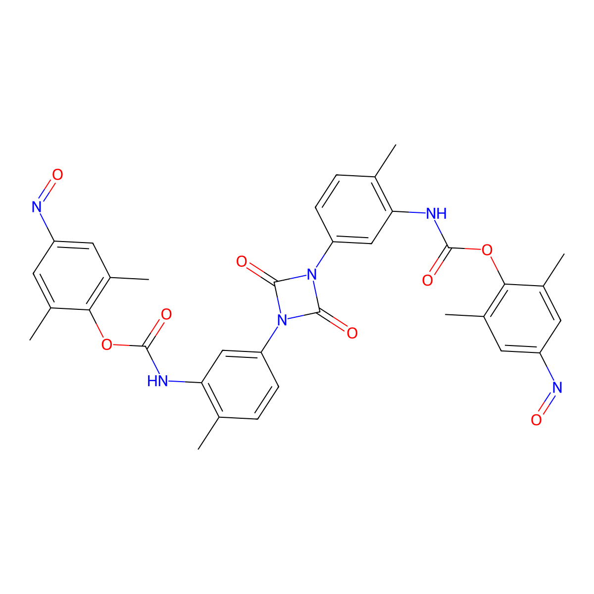 Carbamic acid, N,N'-[(2,4-dioxo-1,3-diazetidine-1,3-diyl)bis(6-methyl-3,1-phenylene)]bis-, C,C'-bis(2,6-dimethyl-4-nitrosophenyl) ester molecular structure, CAS 67599-07-9