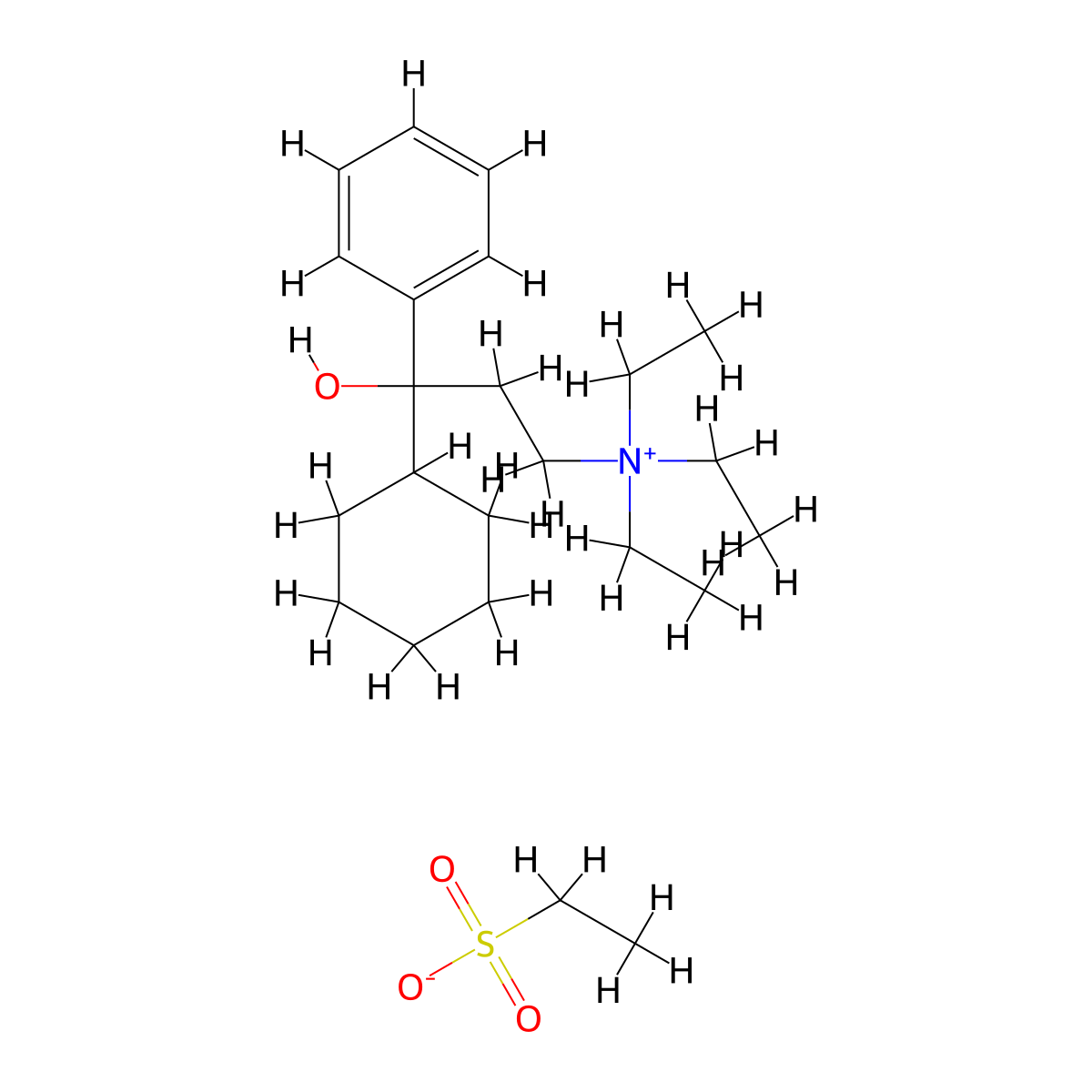 3-Cyclohexyl-N,N,N-triethyl-3-hydroxy-3-phenylpropan-1-aminium ethanesulfonate molecular structure, CAS 67603-56-9