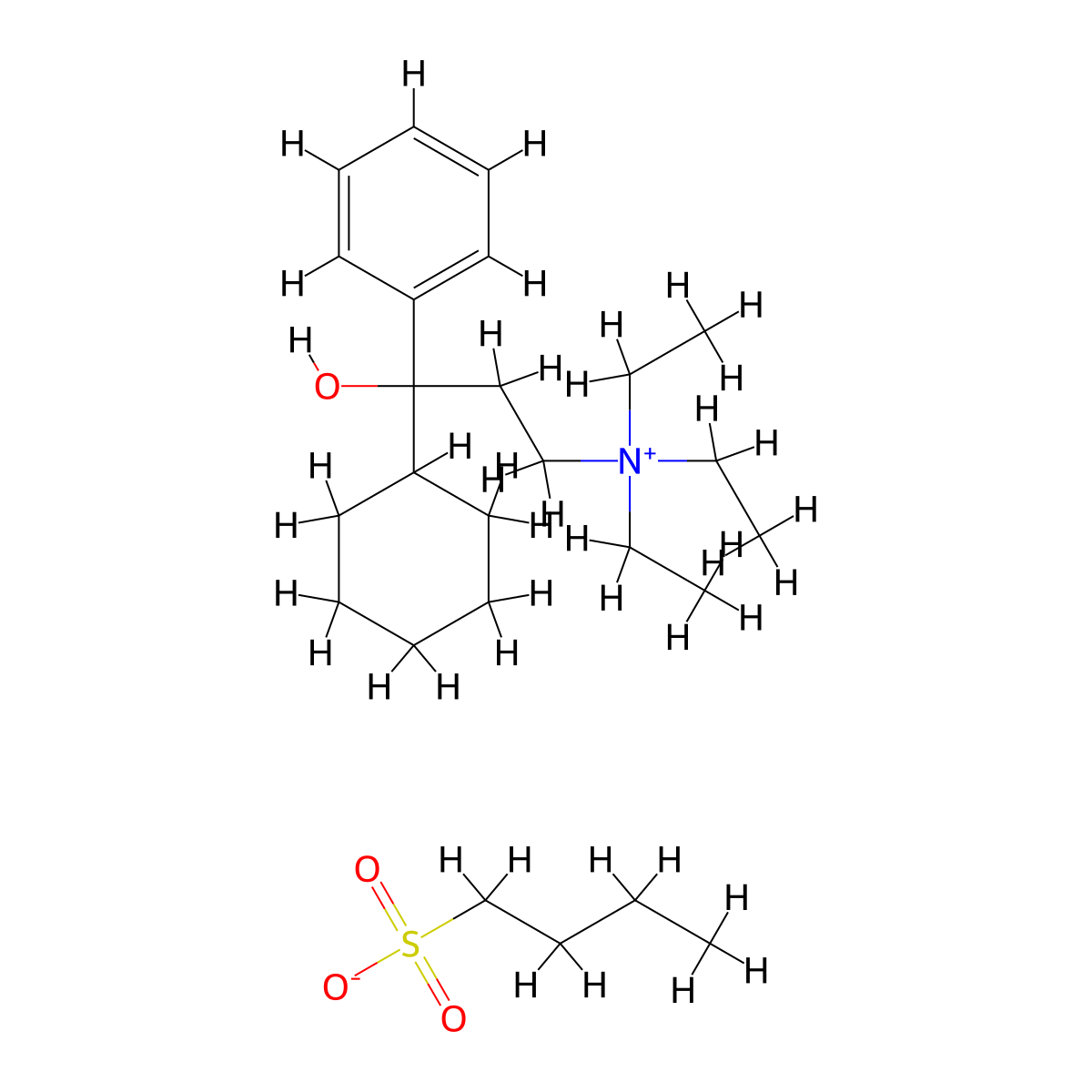 3-Cyclohexyl-N,N,N-triethyl-3-hydroxy-3-phenylpropan-1-aminium butane-1-sulfonate molecular structure, CAS 67603-57-0