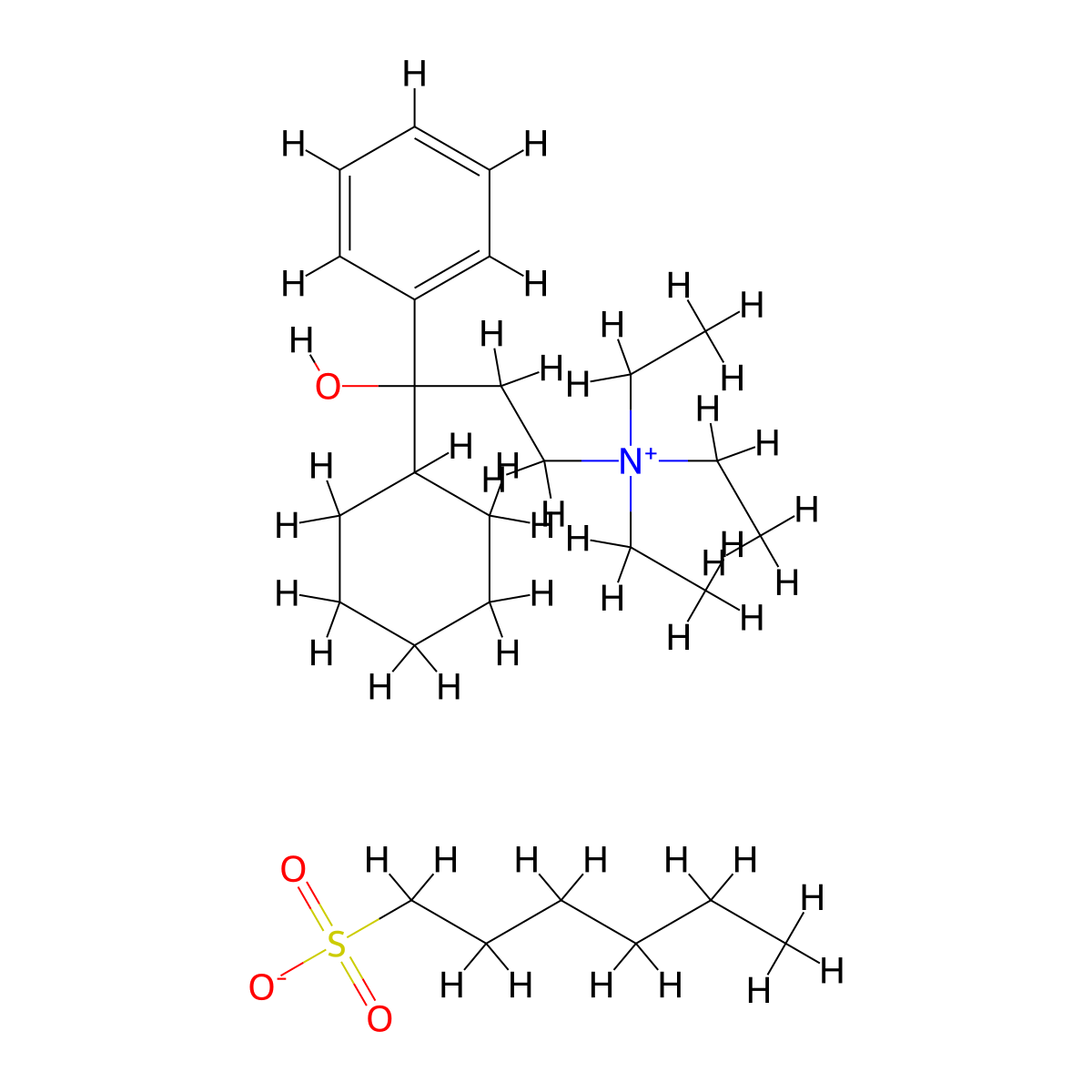 3-Cyclohexyl-N,N,N-triethyl-3-hydroxy-3-phenylpropan-1-aminium hexane-1-sulfonate molecular structure, CAS 67603-58-1