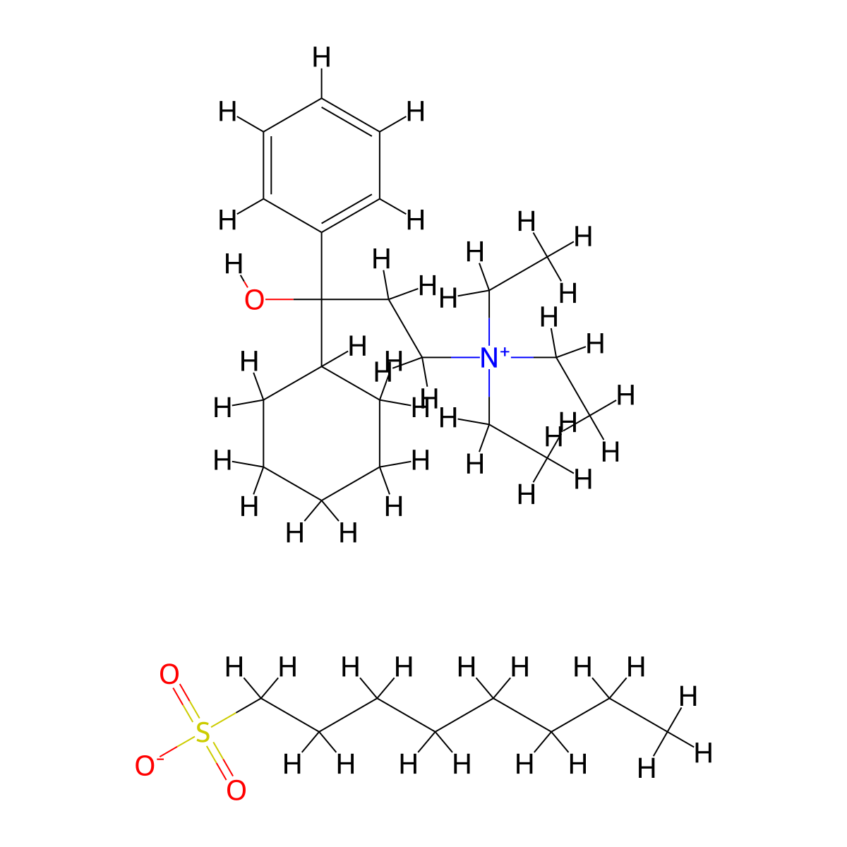 3-Cyclohexyl-N,N,N-triethyl-3-hydroxy-3-phenylpropan-1-aminium octane-1-sulfonate molecular structure, CAS 67603-59-2