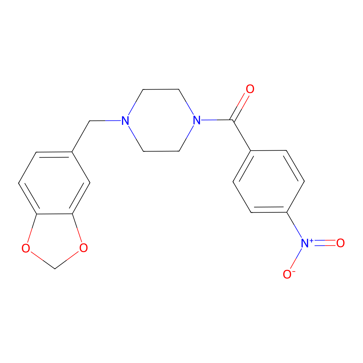 [4-(1,3-Benzodioxol-5-ylmethyl)piperazin-1-yl]-(4-nitrophenyl)methanone molecular structure, CAS 6761-67-7