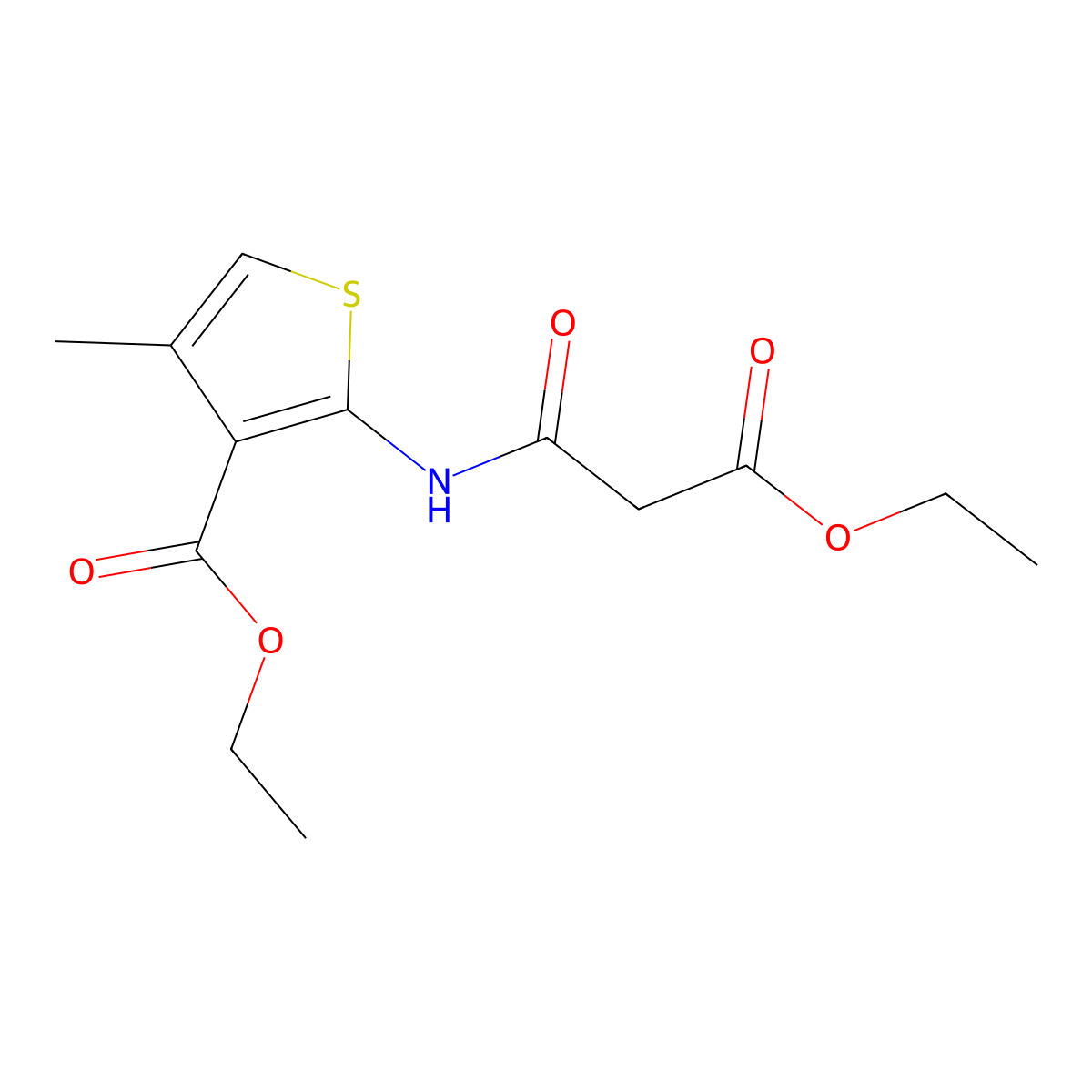 2-(2-Ethoxycarbonyl-acetylamino)-4-methyl-thiophene-3-carboxylic acid ethyl ester molecular structure, CAS 676120-07-3