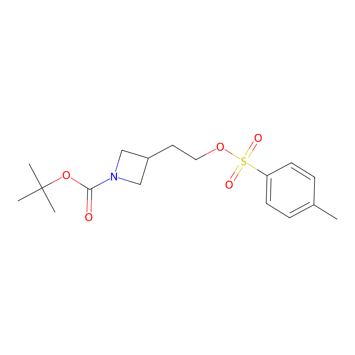 Tert-butyl 3-(2-(tosyloxy)ethyl)azetidine-1-carboxylate molecular structure, CAS 676125-83-0