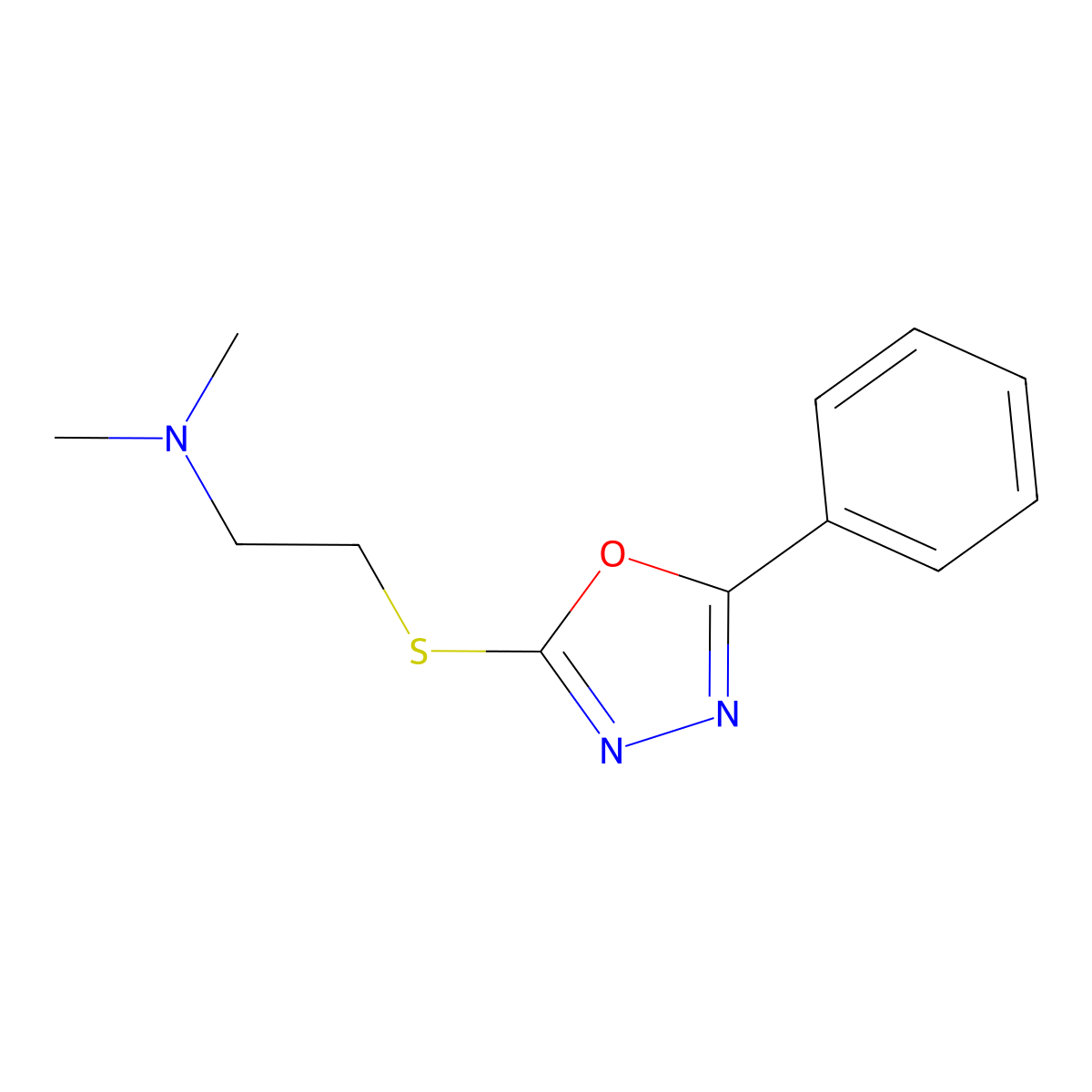 N,N-dimethyl-2-[(5-phenyl-1,3,4-oxadiazol-2-yl)sulfanyl]ethanamine molecular structure, CAS 676133-08-7