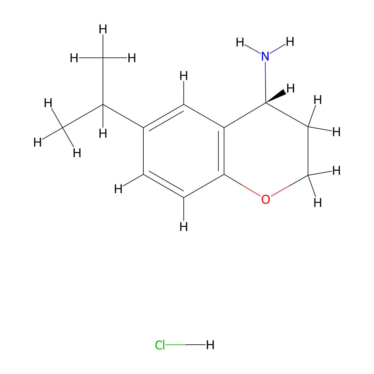 (4R)-6-(propan-2-yl)-3,4-dihydro-2H-1-benzopyran-4-amine hydrochloride molecular structure, CAS 676134-24-0