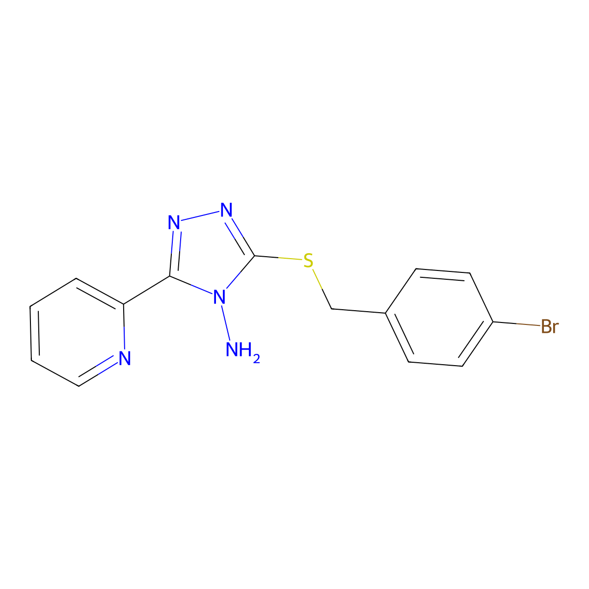 3-[(4-Bromophenyl)methylthio]-5-(2-pyridyl)-1,2,4-triazole-4-ylamine molecular structure, CAS 676146-67-1