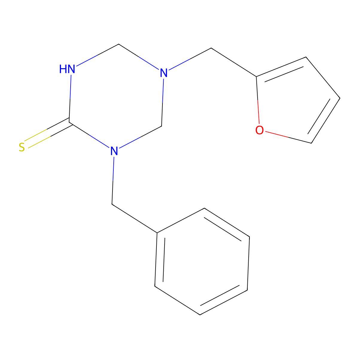 1-Benzyl-5-(furan-2-ylmethyl)-1,3,5-triazinane-2-thione molecular structure, CAS 676146-71-7