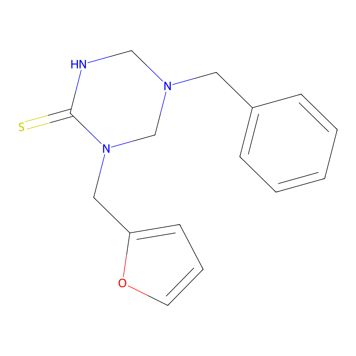 5-Benzyl-1-(furan-2-ylmethyl)-1,3,5-triazinane-2-thione molecular structure, CAS 676146-85-3