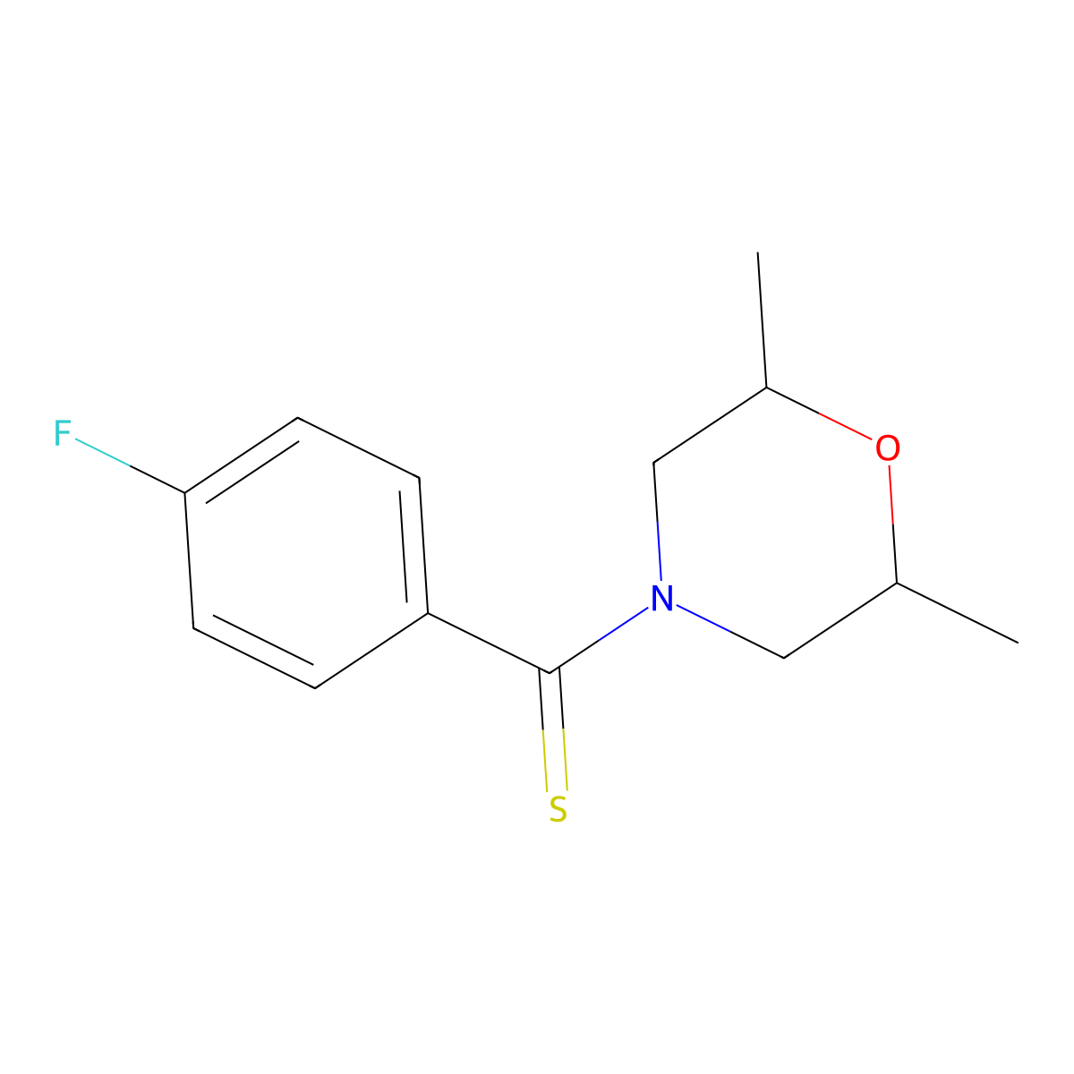 (2,6-Dimethylmorpholin-4-yl)-(4-fluorophenyl)methanethione molecular structure, CAS 676146-90-0