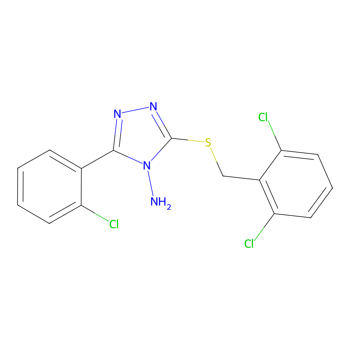 5-[(2,6-Dichlorophenyl)methylthio]-3-(2-chlorophenyl)-1,2,4-triazole-4-ylamine molecular structure, CAS 676146-93-3