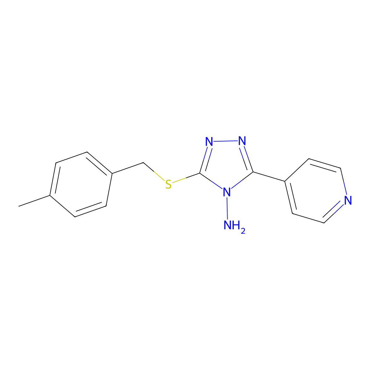 3-(4-Methyl-benzylsulfanyl)-5-pyridin-4-yl-[1,2,4]triazol-4-ylamine molecular structure, CAS 676147-32-3