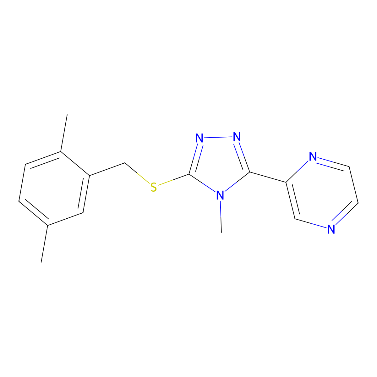 3-[(2,5-Dimethylphenyl)methylthio]-4-methyl-5-pyrazin-2-yl-1,2,4-triazole molecular structure, CAS 676151-07-8