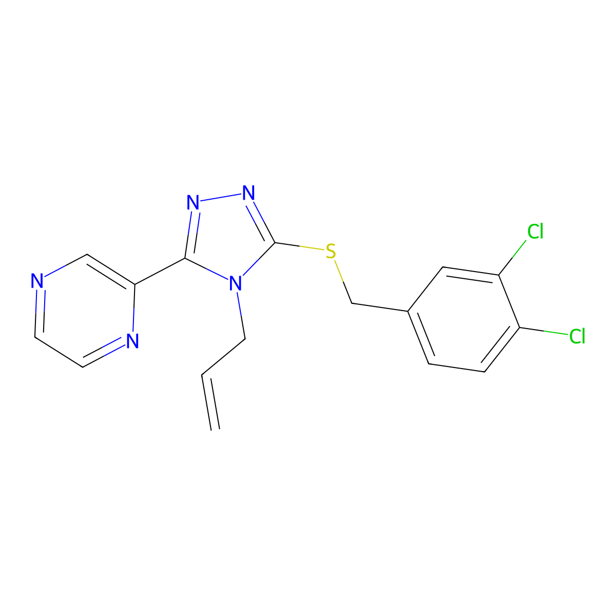 3-[(3,4-Dichlorophenyl)methylthio]-4-prop-2-enyl-5-pyrazin-2-yl-1,2,4-triazole molecular structure, CAS 676151-23-8