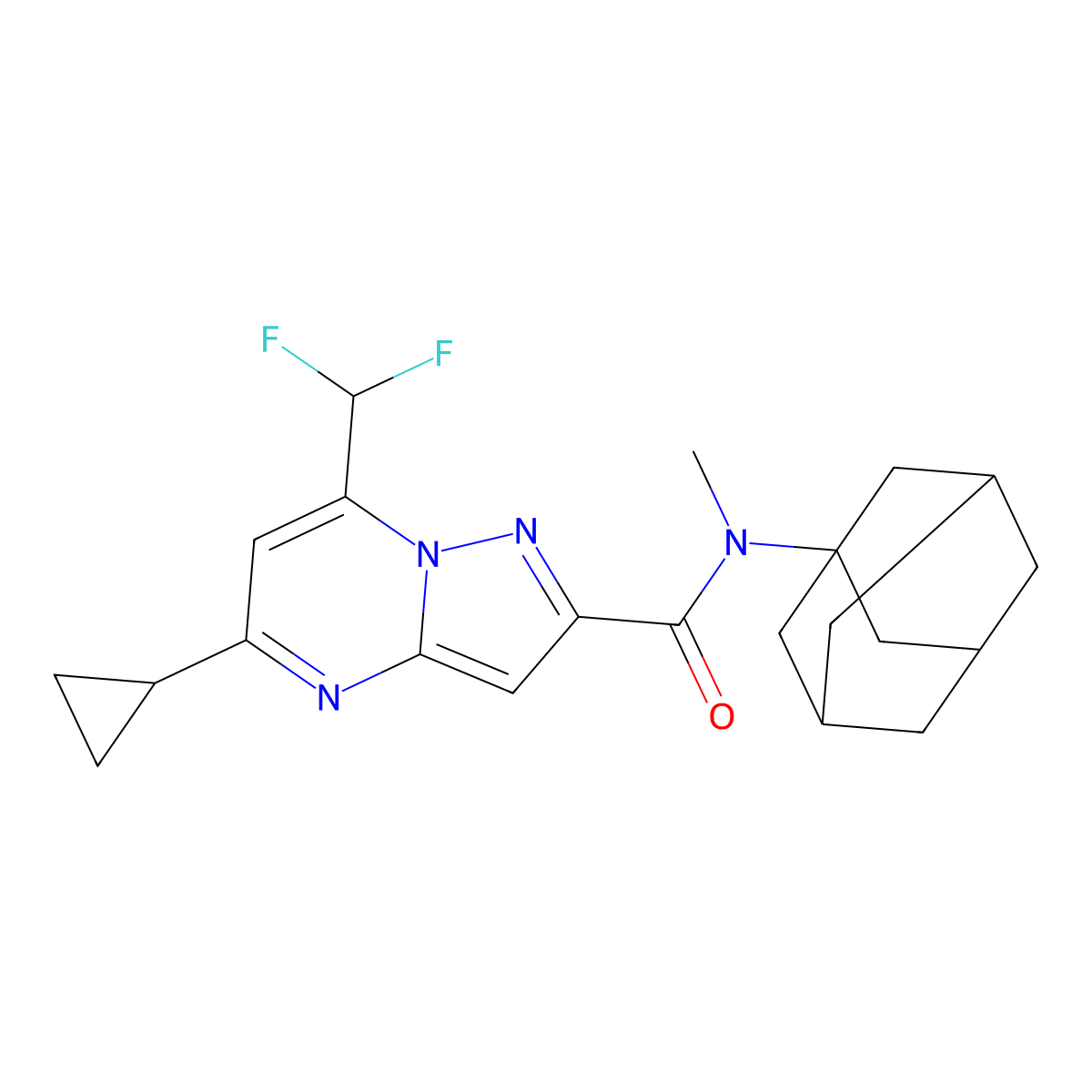 N-(1-adamantyl)-5-cyclopropyl-7-(difluoromethyl)-N-methylpyrazolo[1,5-a]pyrimidine-2-carboxamide molecular structure, CAS 676151-25-0