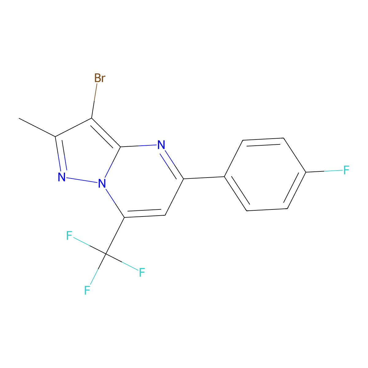 3-Bromo-5-(4-fluorophenyl)-2-methyl-7-(trifluoromethyl)pyrazolo[1,5-a]pyrimidine molecular structure, CAS 676152-71-9
