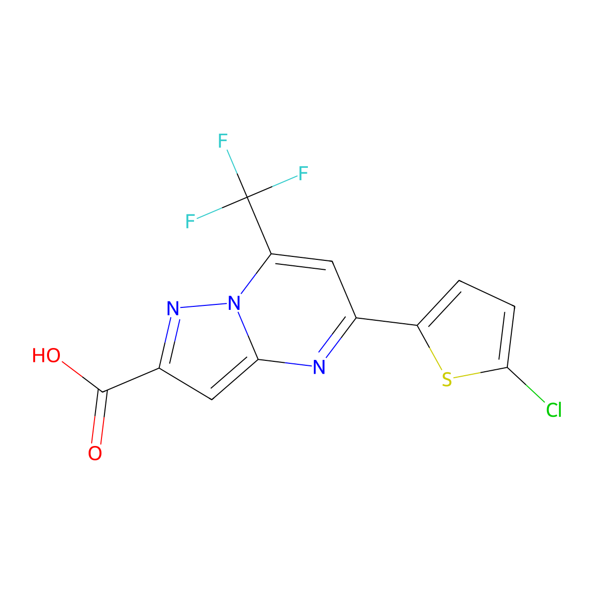 5-(5-Chlorothiophen-2-yl)-7-(trifluoromethyl)pyrazolo[1,5-a]pyrimidine-2-carboxylic acid molecular structure, CAS 676153-48-3