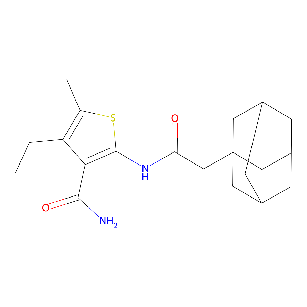 4-Ethyl-5-methyl-2-[(2-tricyclo[3.3.1.13,7]dec-1-ylacetyl)amino]-3-thiophenecarboxamide molecular structure, CAS 676153-54-1