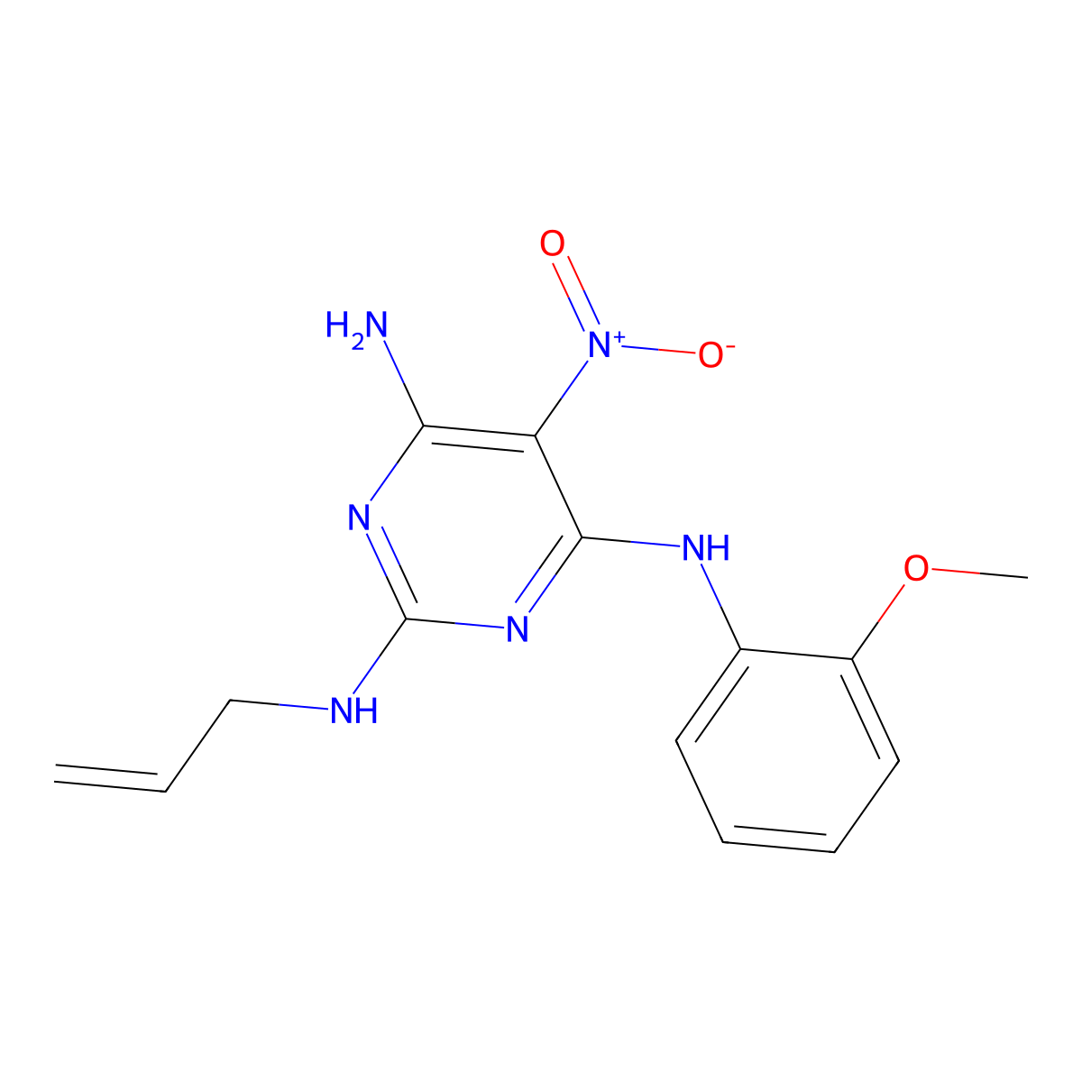 4-N-(2-methoxyphenyl)-5-nitro-2-N-prop-2-enylpyrimidine-2,4,6-triamine molecular structure, CAS 676154-72-6