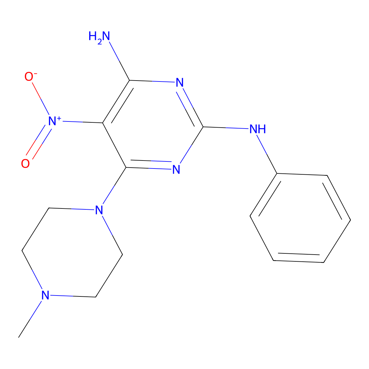6-(4-methylpiperazin-1-yl)-5-nitro-2-N-phenylpyrimidine-2,4-diamine molecular structure, CAS 676154-82-8
