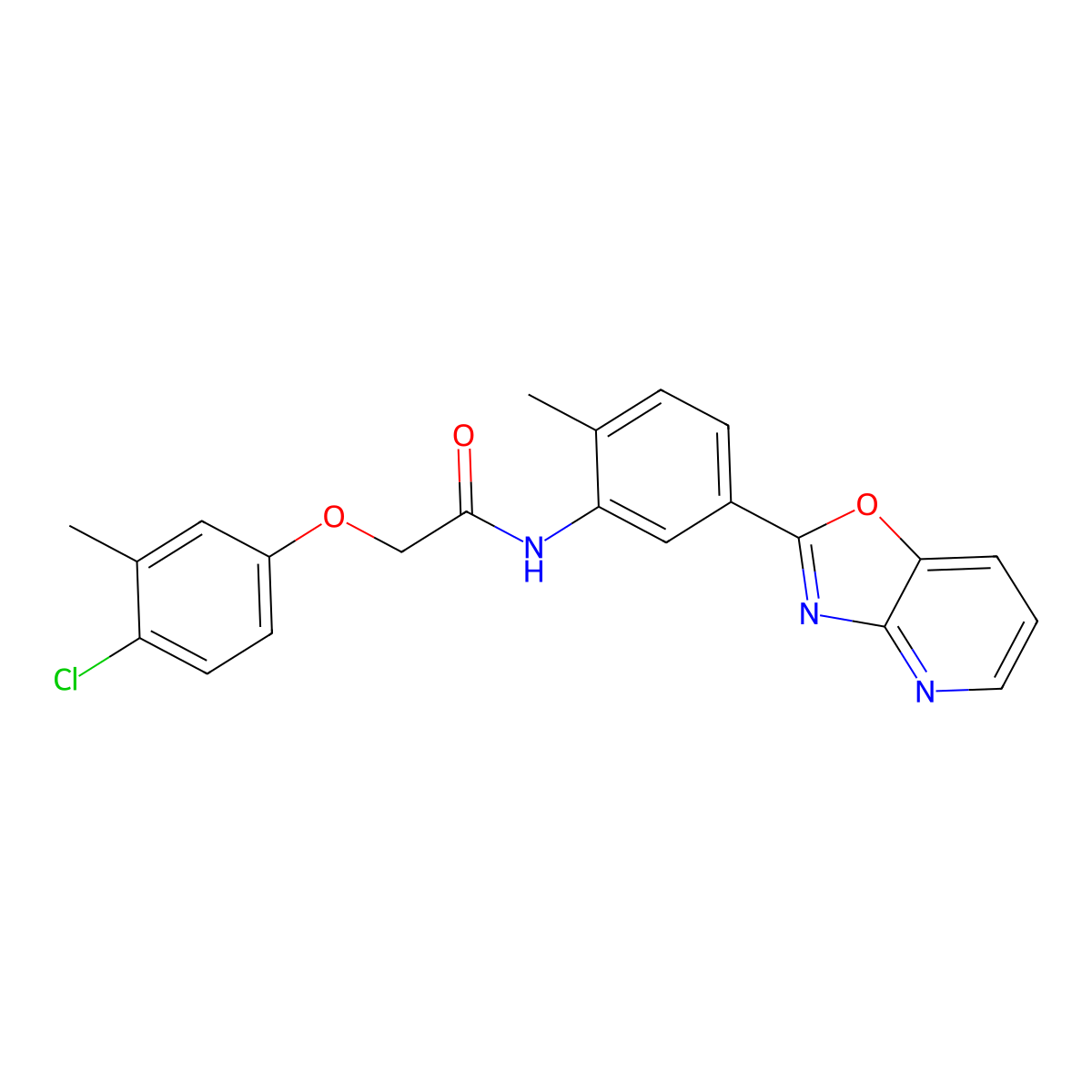 2-(4-chloro-3-methylphenoxy)-N-(2-methyl-5-[1,3]oxazolo[4,5-b]pyridin-2-ylphenyl)acetamide molecular structure, CAS 676155-15-0