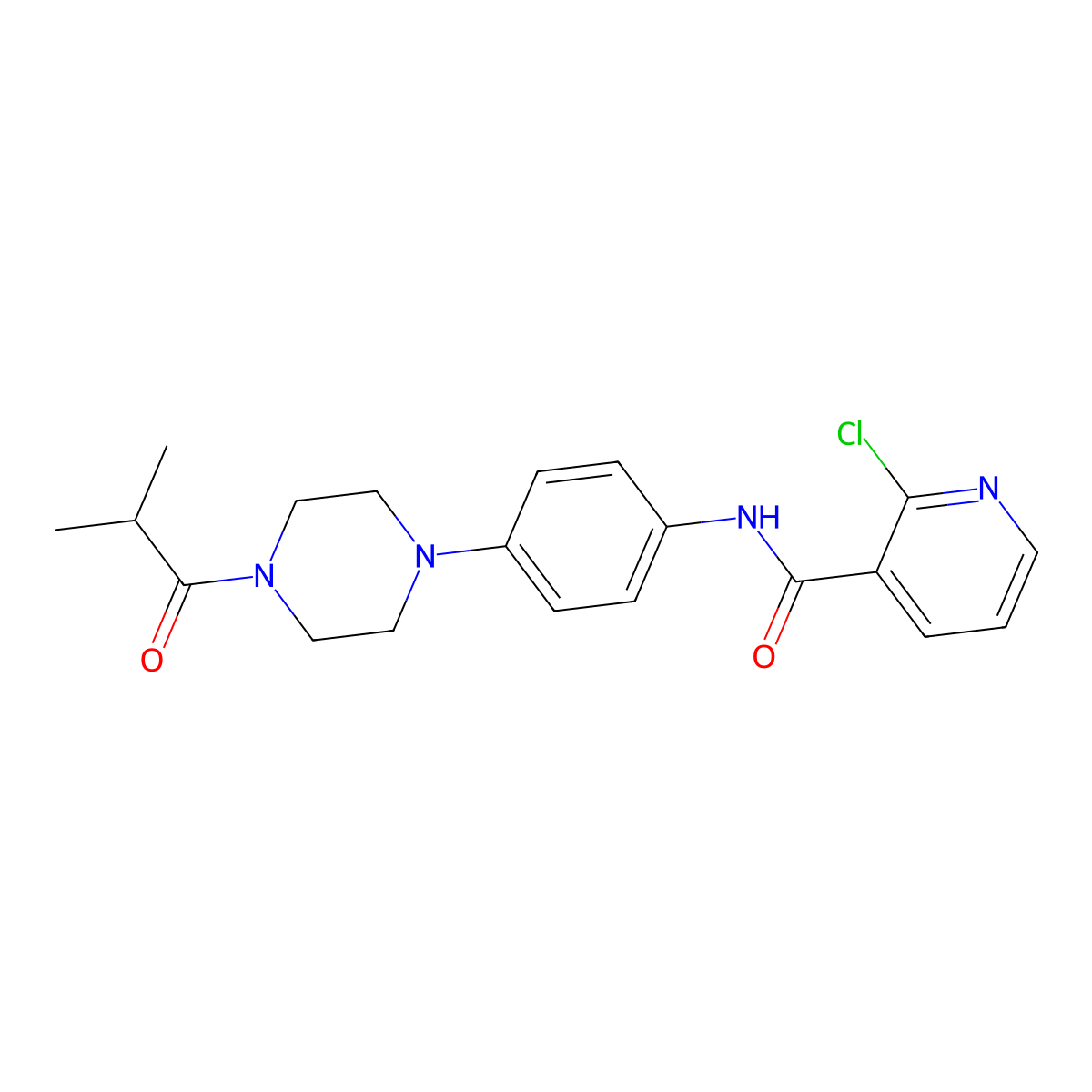 2-chloro-N-[4-[4-(2-methylpropanoyl)piperazin-1-yl]phenyl]pyridine-3-carboxamide molecular structure, CAS 676155-26-3