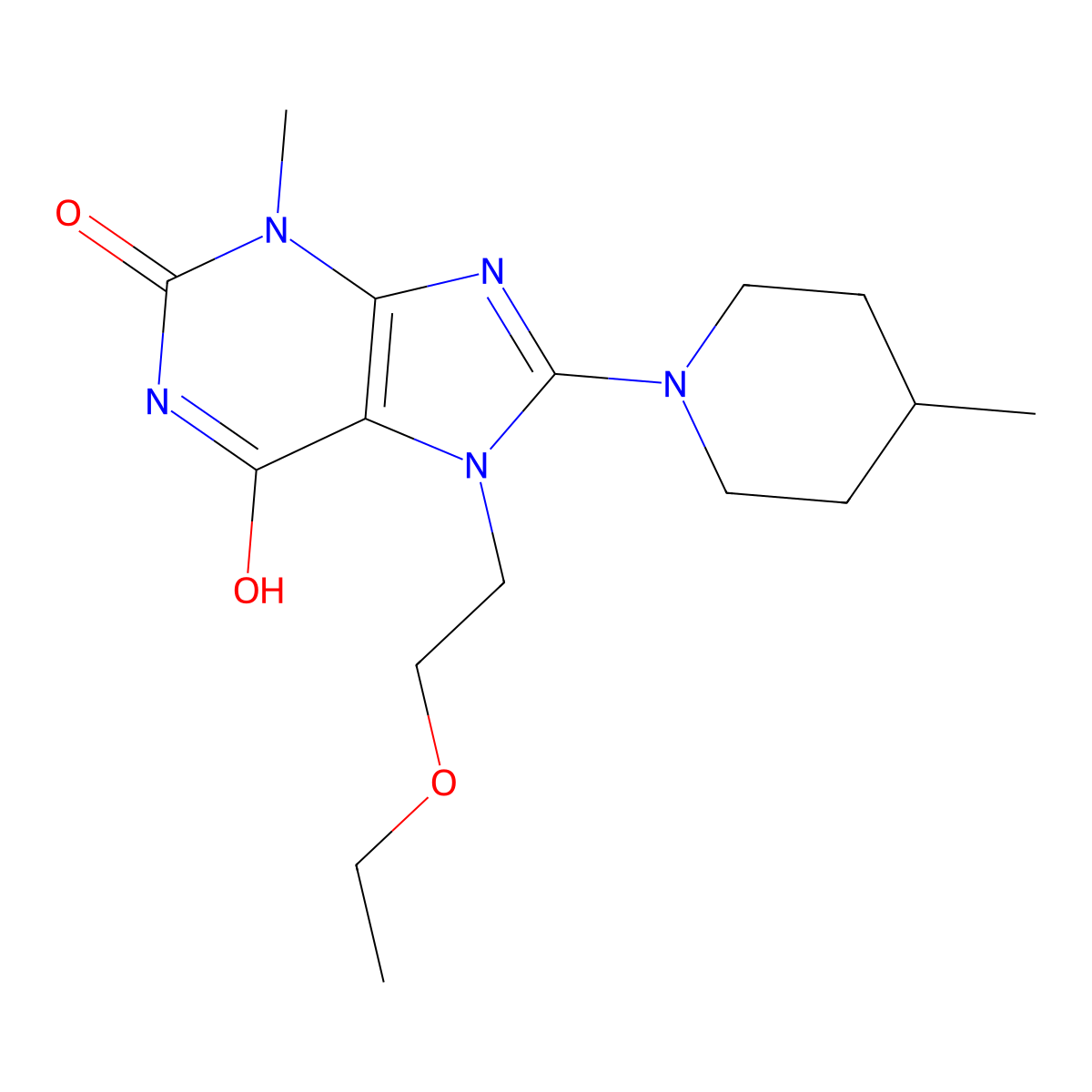 7-(2-ethoxyethyl)-3-methyl-8-(4-methylpiperidin-1-yl)-1H-purine-2,6(3H,7H)-dione molecular structure, CAS 676155-62-7