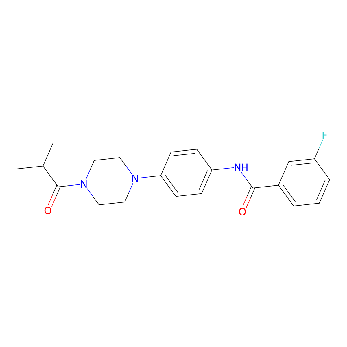 3-fluoro-N-[4-[4-(2-methylpropanoyl)piperazin-1-yl]phenyl]benzamide molecular structure, CAS 676155-67-2