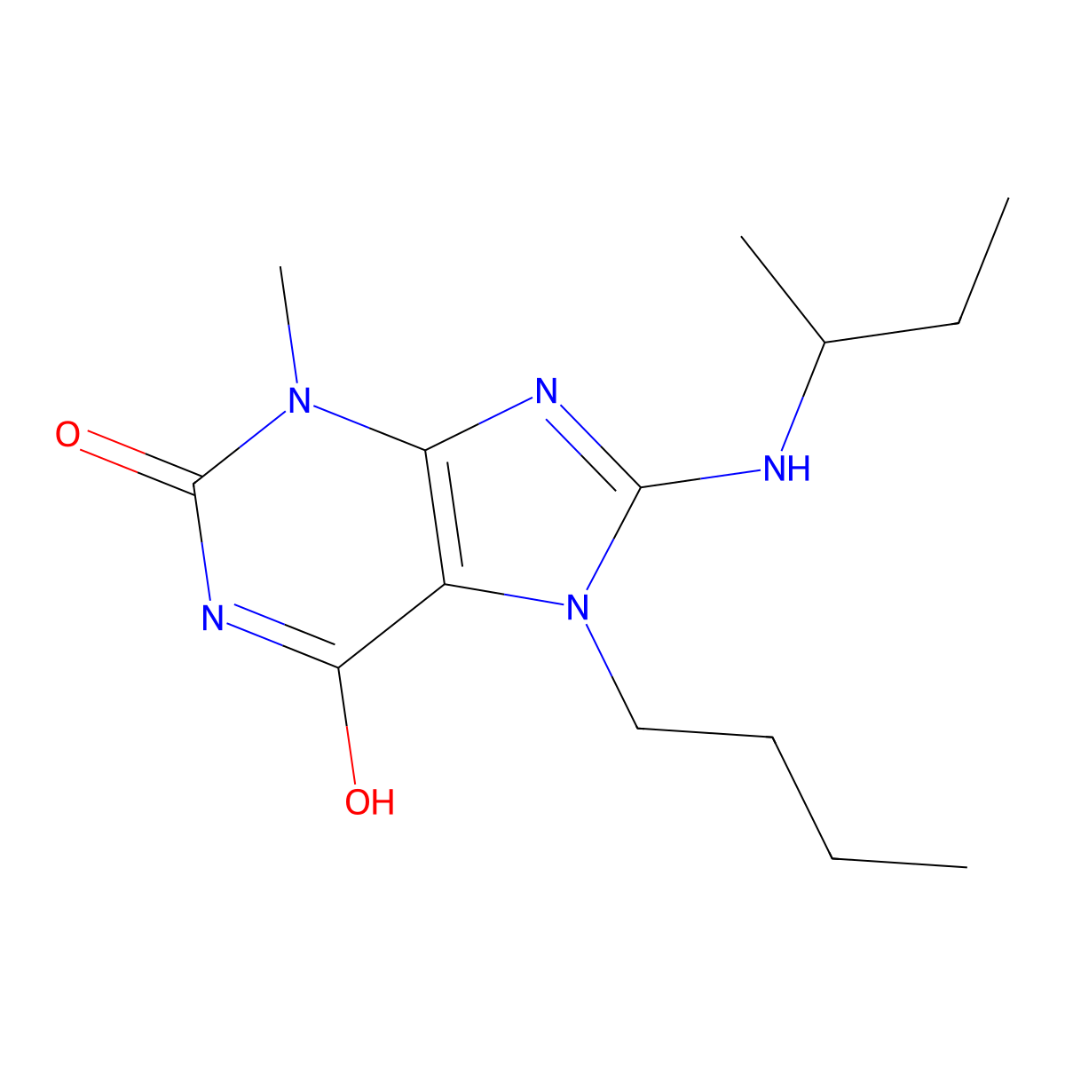 7-butyl-8-(sec-butylamino)-3-methyl-1H-purine-2,6(3H,7H)-dione molecular structure, CAS 676155-80-9