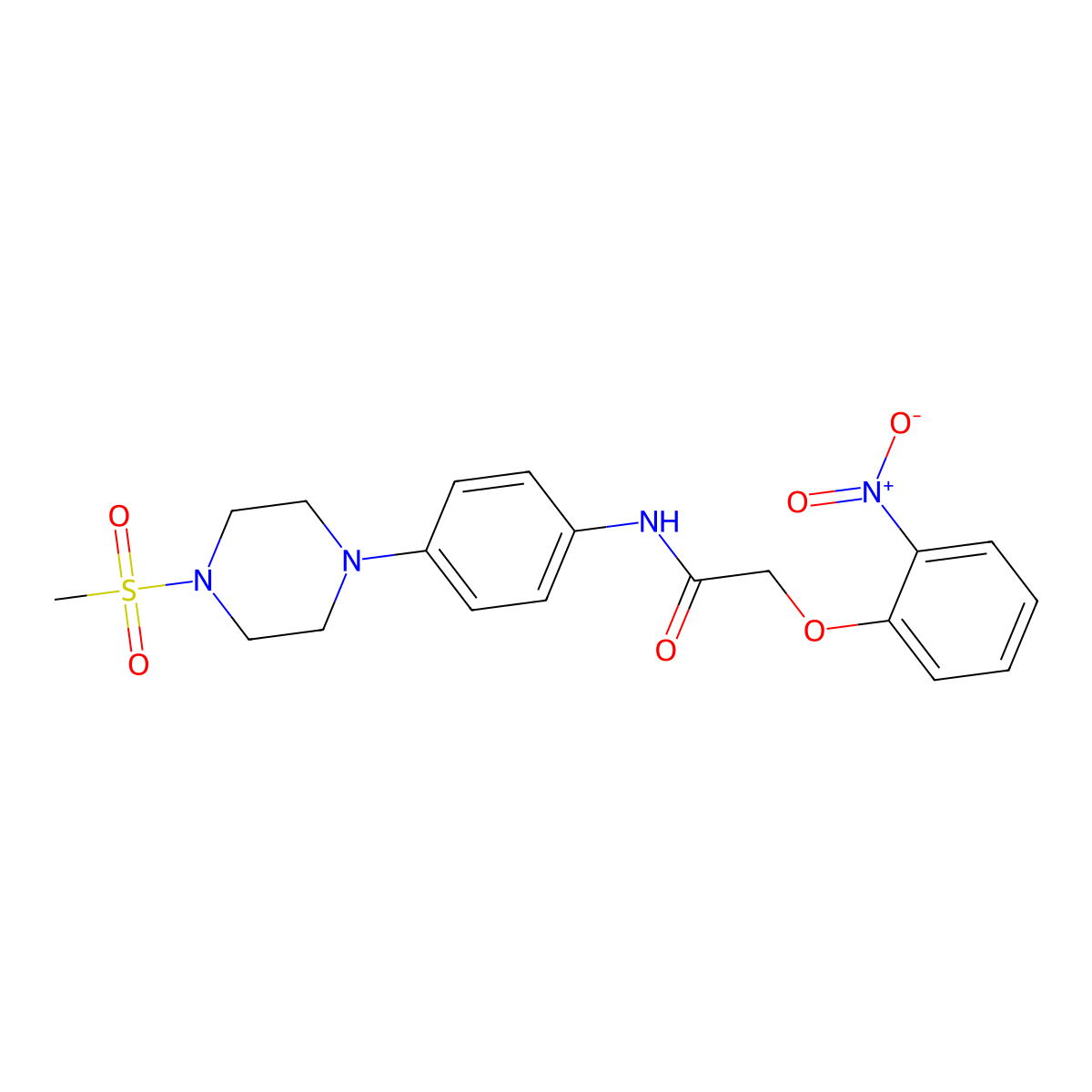N-[4-(4-methylsulfonylpiperazin-1-yl)phenyl]-2-(2-nitrophenoxy)acetamide molecular structure, CAS 676155-90-1