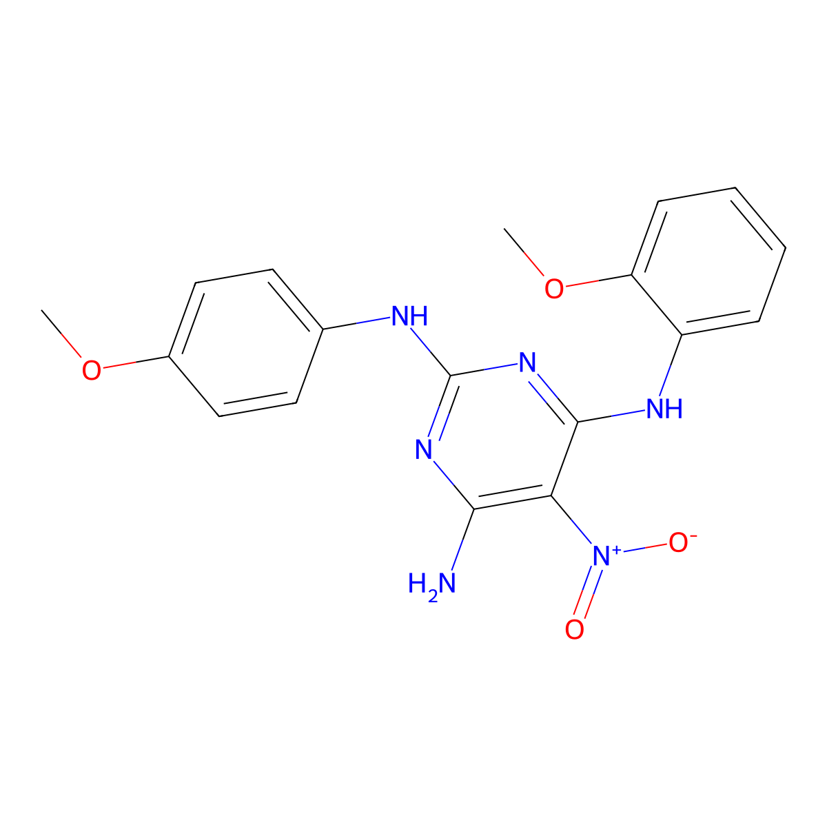 N4-(2-methoxyphenyl)-N2-(4-methoxyphenyl)-5-nitropyrimidine-2,4,6-triamine molecular structure, CAS 676156-15-3